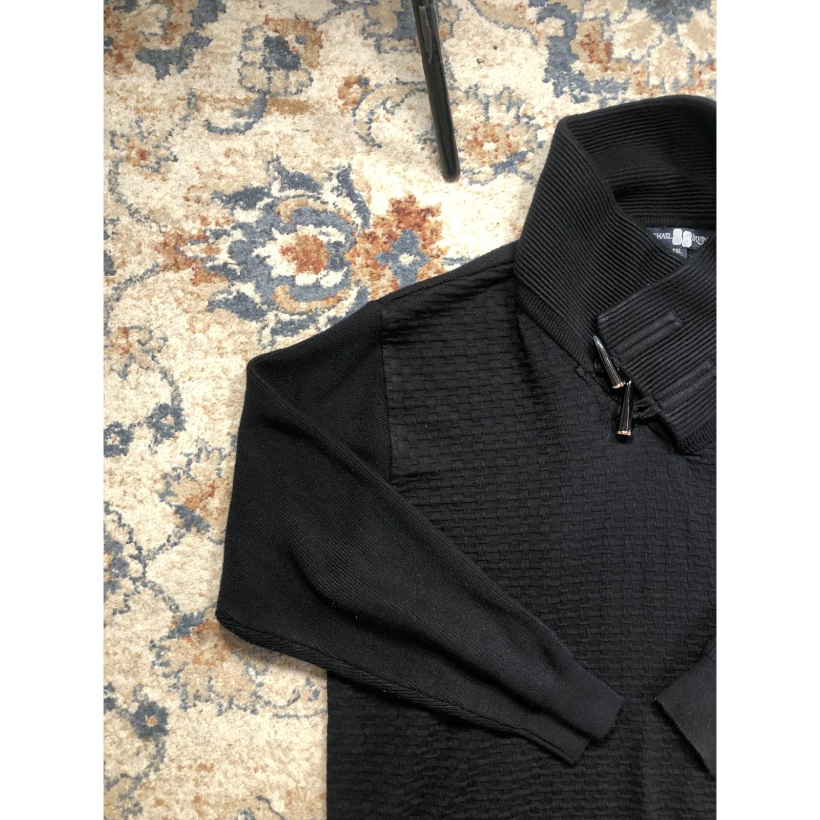 Vintage Michael Irvin Sweater Mens 4XL Black High Neck Toggle Textured Knit Pullover Size US XXL / EU 58 / 5 - 3 Thumbnail