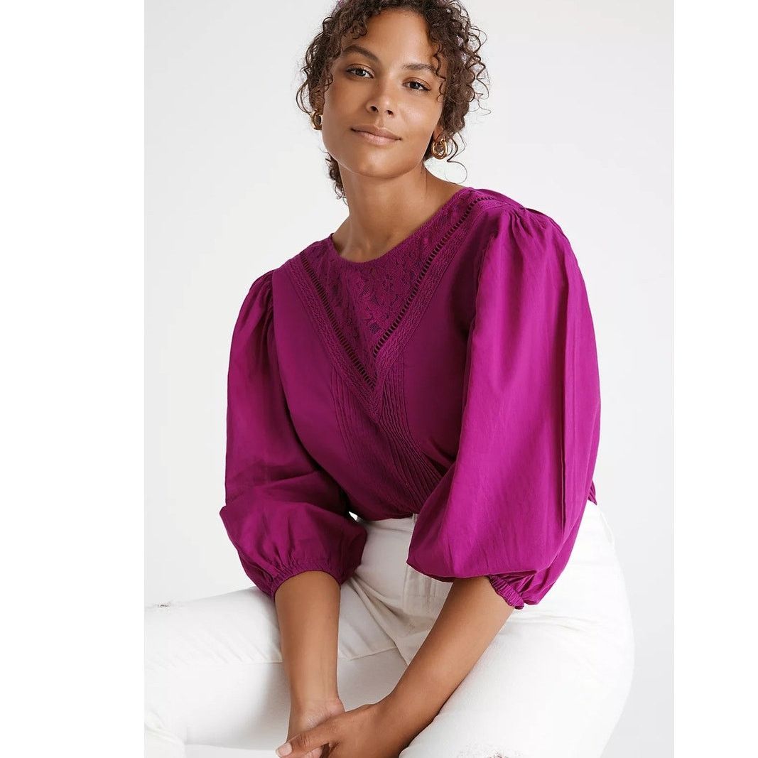 Anthropologie New Anthropologie Farm Rio Kelsie Blouse $118 XSP Violet Size XS / US 0-2 / IT 36-38 - 1 Thumbnail