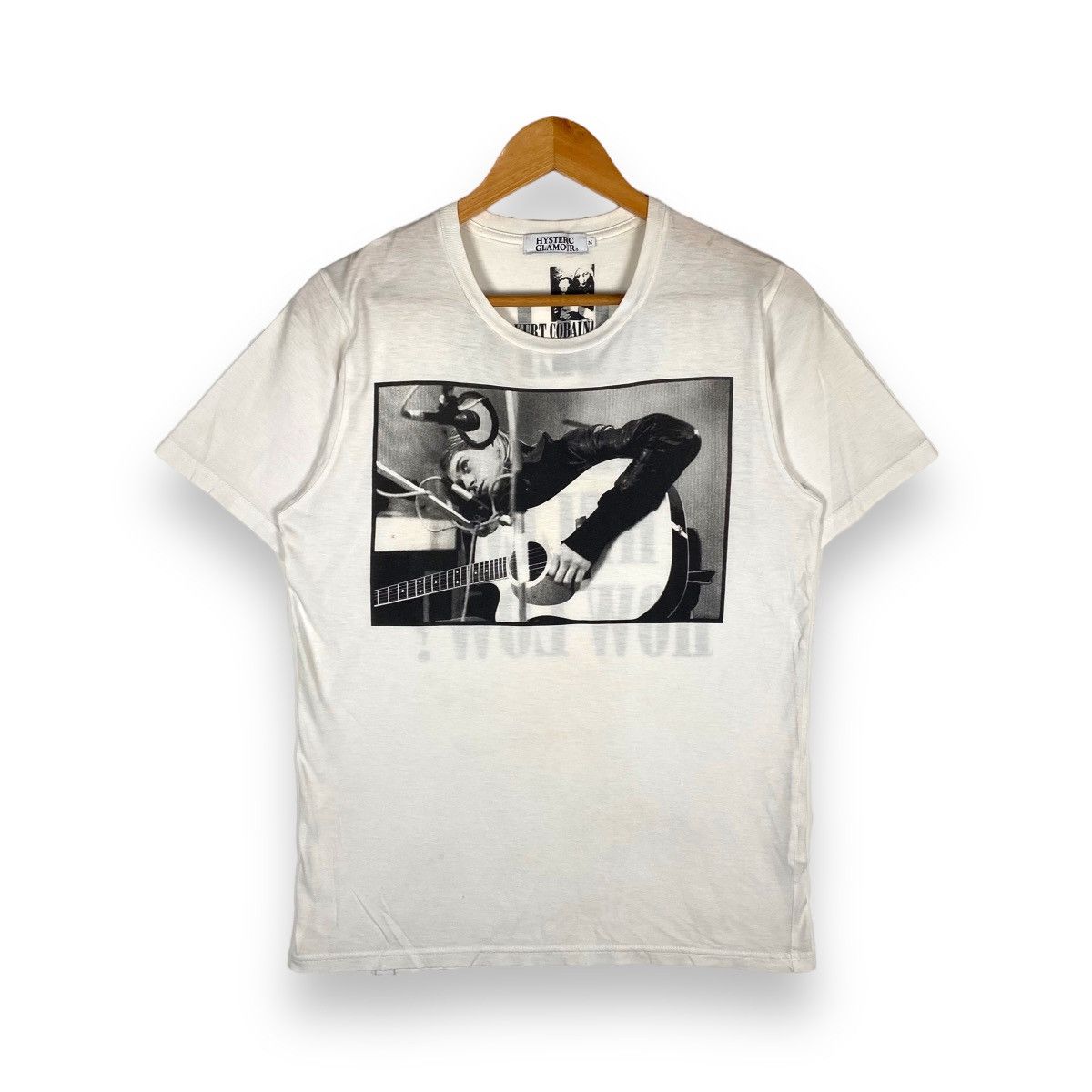 image of Hysteric Glamour Kurt Cobain Smell Like Teen Spirit Tee in White, Men's (Size Medium)