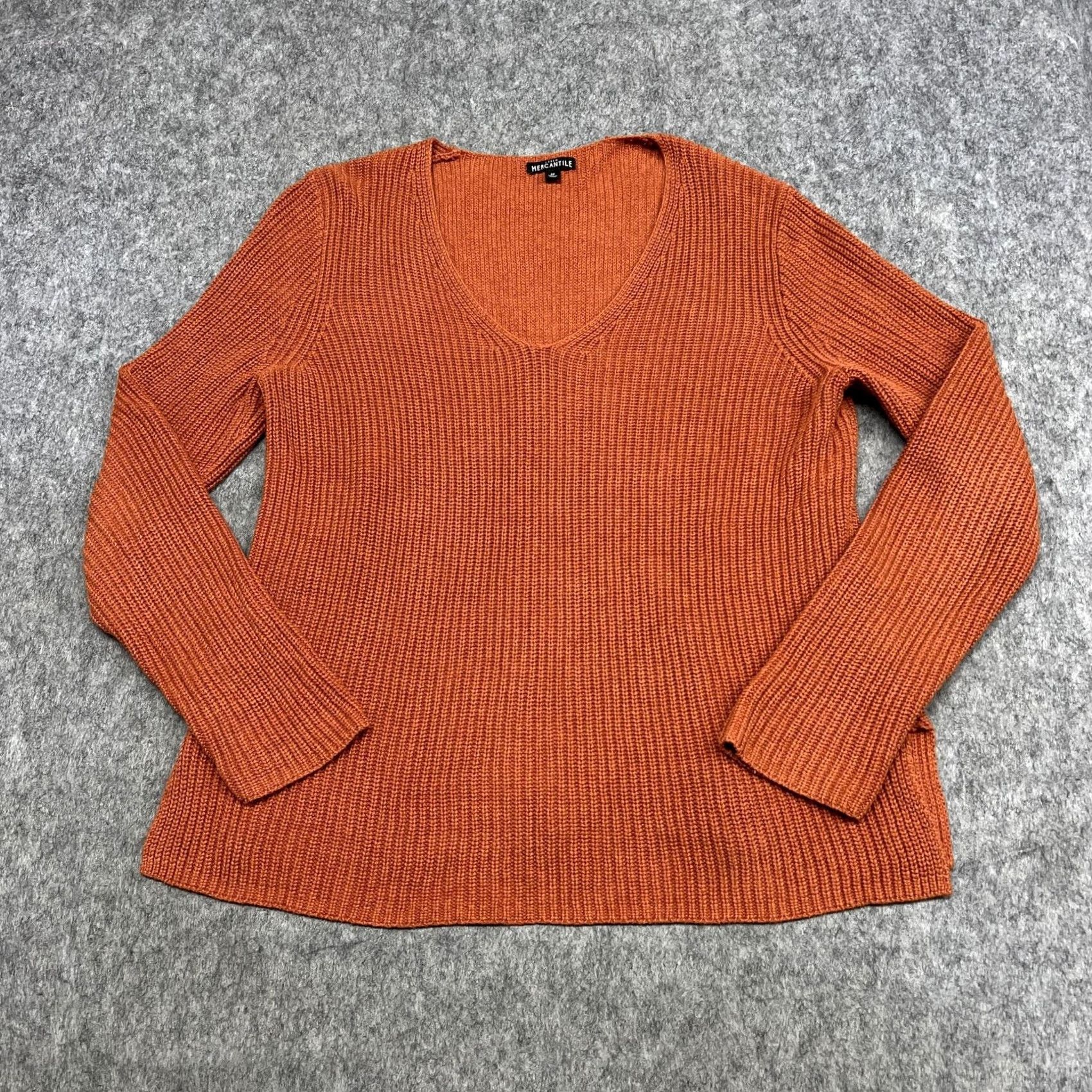 Vintage J.CREW Mercantile Sweater Womens M Orange Cotton V-Neck Chunky Knit Pullover Sweater Size M / US 6-8 / IT 42-44 - 2 Thumbnail