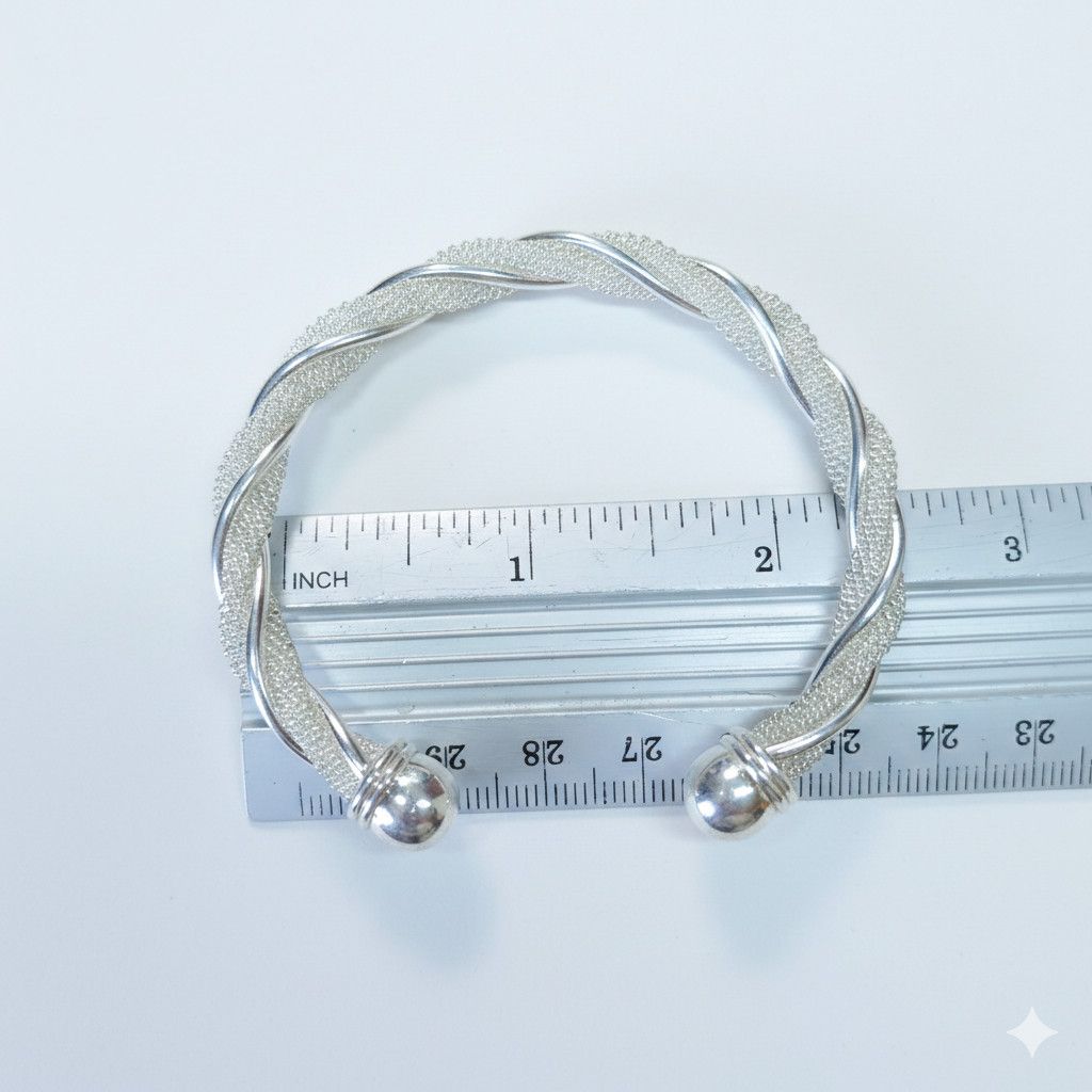 Other Bracelet 7" Bangle 925 Sterling Silver Vintage Twisted Mesh Size ONE SIZE - 9 Thumbnail