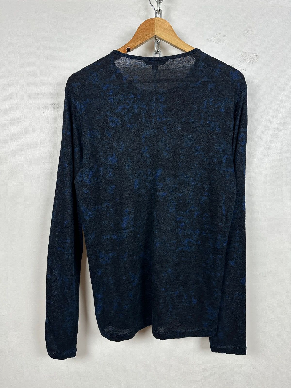 John Varvatos John Varvatos Linen Crewneck Black/Blue Long Sleeve T-Shirt Size US M / EU 48-50 / 2 - 2 Thumbnail