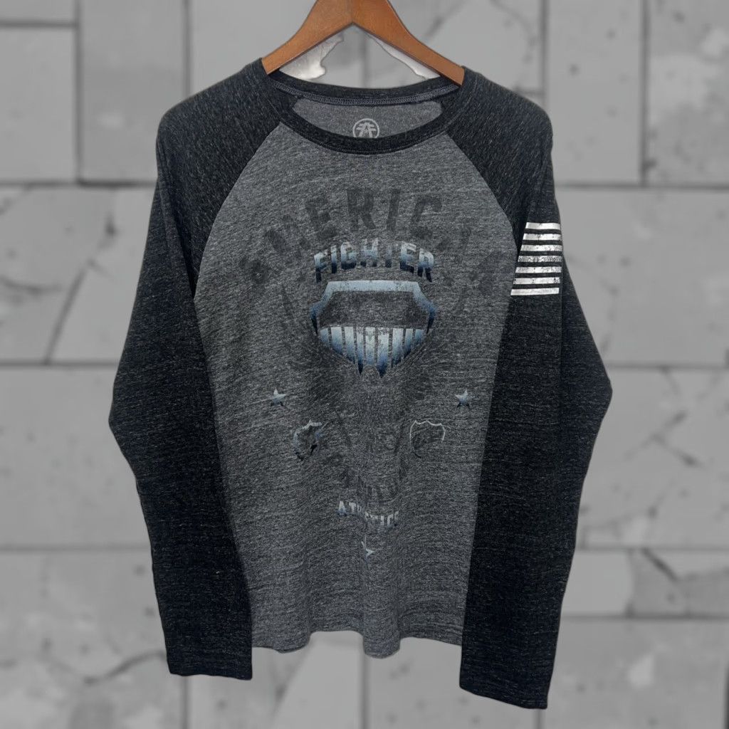 Vintage American Fighter T-Shirt Long Sleeve Mens M Gray Jersey Size US M / EU 48-50 / 2 - 1 Thumbnail