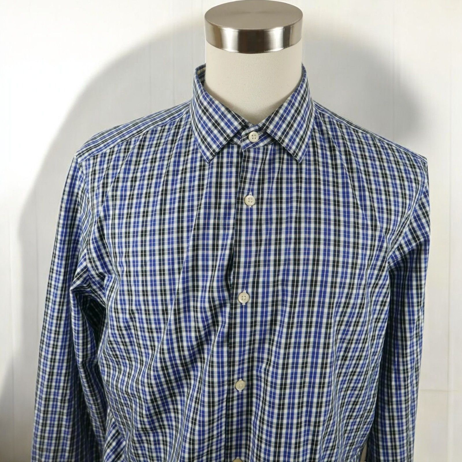 Banana Republic Banana Republic Mens Long Sleeve Blue Black Plaid Shirt L Size US L / EU 52-54 / 3 - 4 Thumbnail