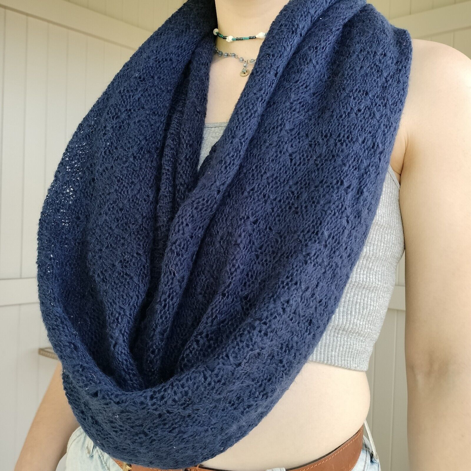 Designer Infinity Scarf One Size Knit Crochet Lace Stitch Shawl Size ONE SIZE - 3 Thumbnail