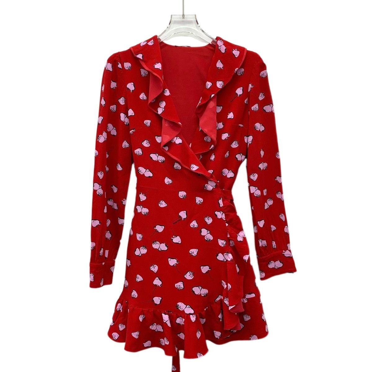 Miu Miu Miu Miu Red V-neck Lace Long Sleeve Dress K26WX Size XS / US 0-2 / IT 36-38 - 1 Thumbnail