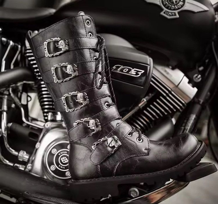 Japanese Brand Men's PU Leather Motorcycle Boots Mid-calf Size US 9.5 / EU 42-43 - 3 Thumbnail