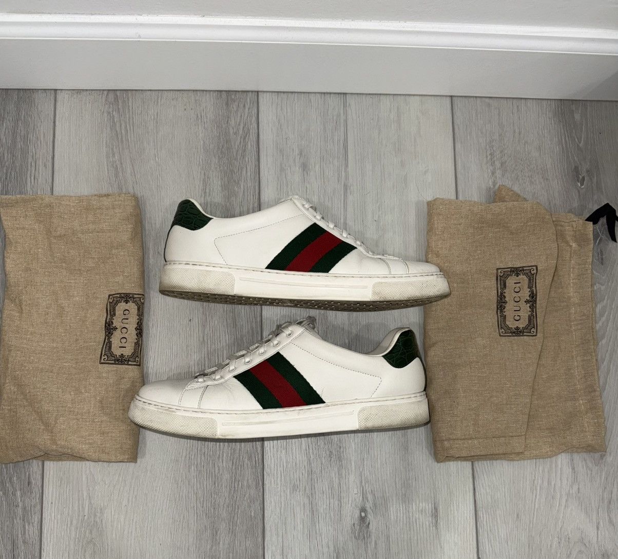 Gucci Ace Leather Sneakers with Green Web - Size EU 43 /US10