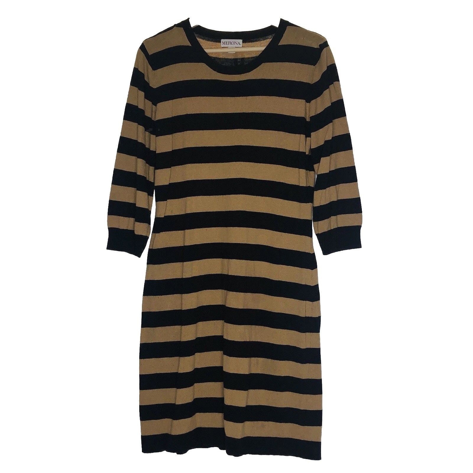 Merona Merona Women Brown Black Sweater Dress XL Stripe 3/4 Sleeve Size XL / US 12-14 / IT 48-50 - 1 Thumbnail