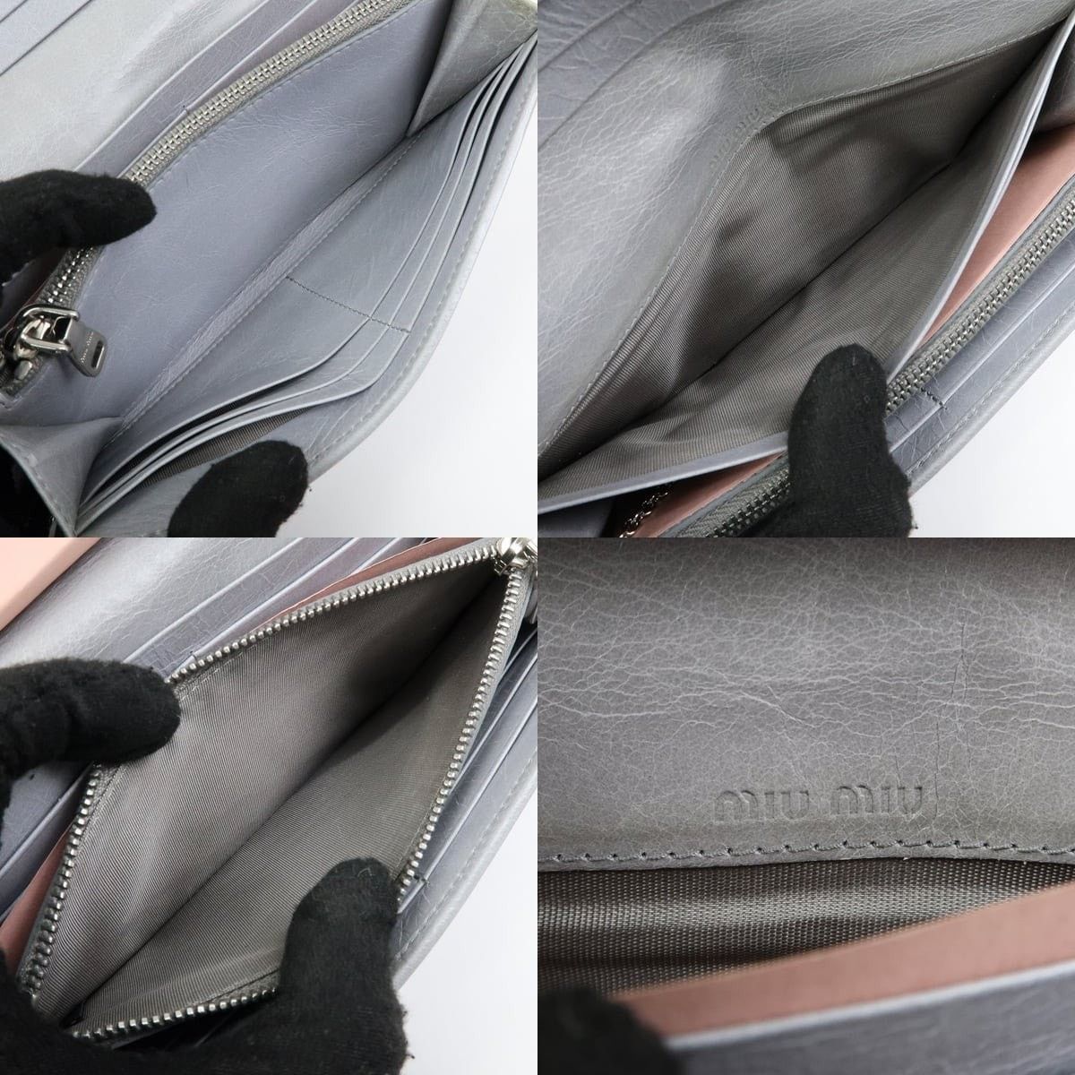 Miu Miu Miu Miu Vitello Shine Fur Flap Long Wallet Calfskin Gray Size ONE SIZE - 7 Thumbnail