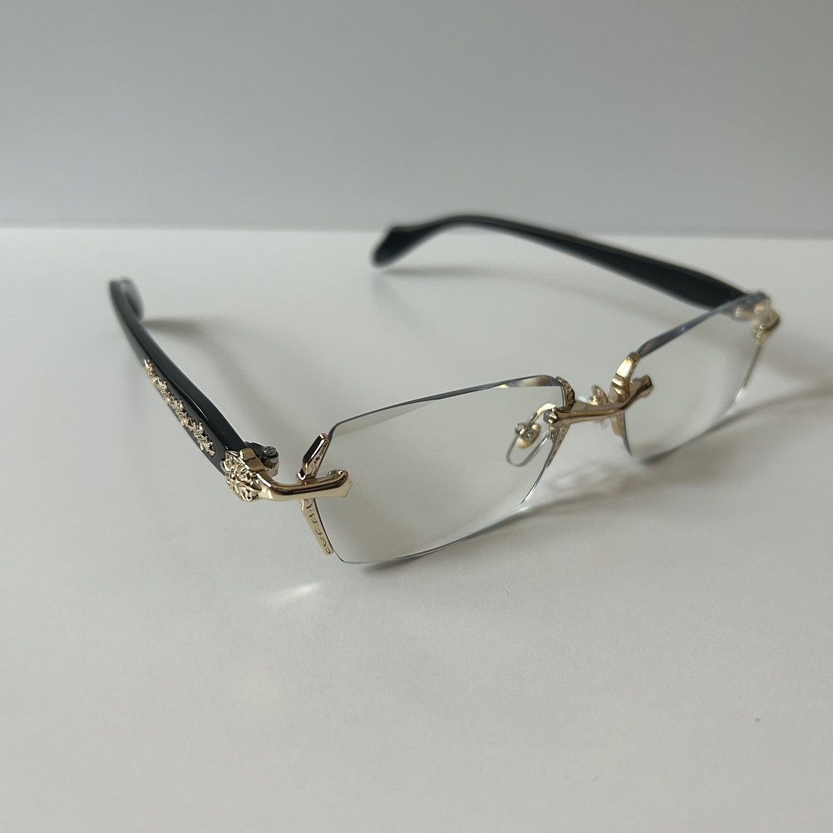 Japanese Brand × Vintage 90s Y2K retro style black frame gold cross rimless glasses Size ONE SIZE - 2 Thumbnail
