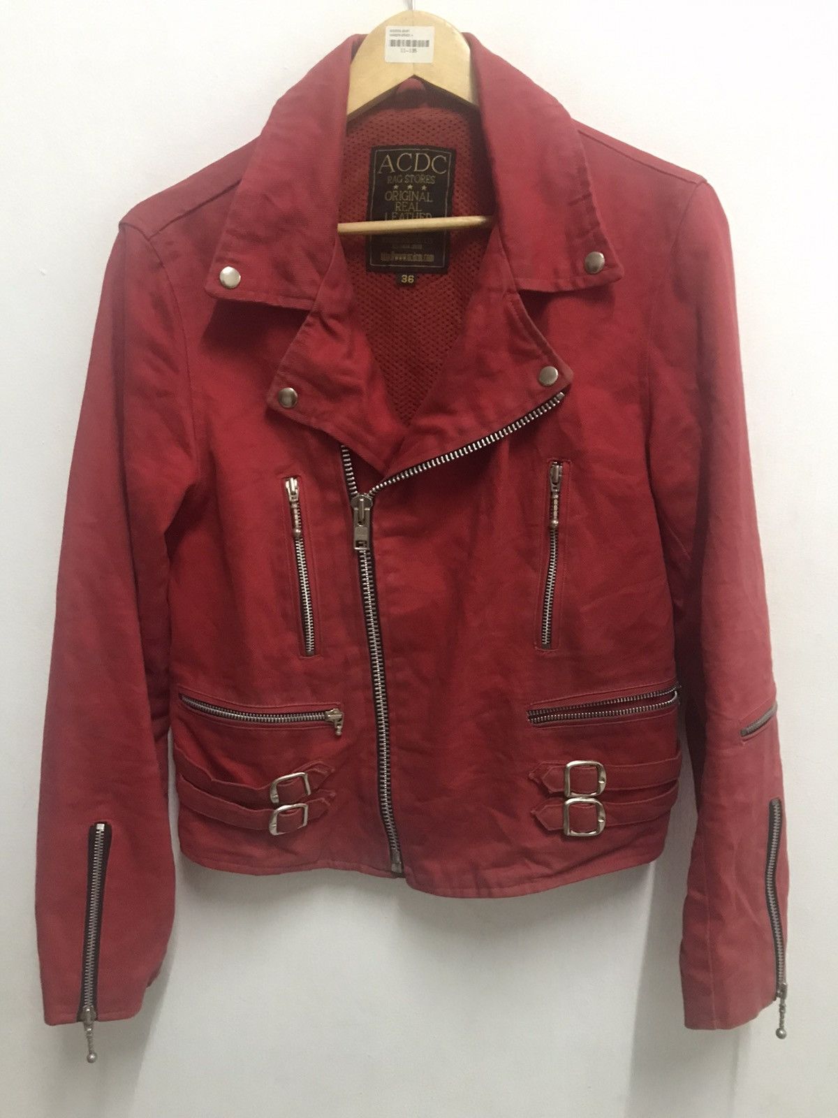 image of Vintage Double Collar Jacket Punk Bikers Jacket in Red, Men's (Size Small)