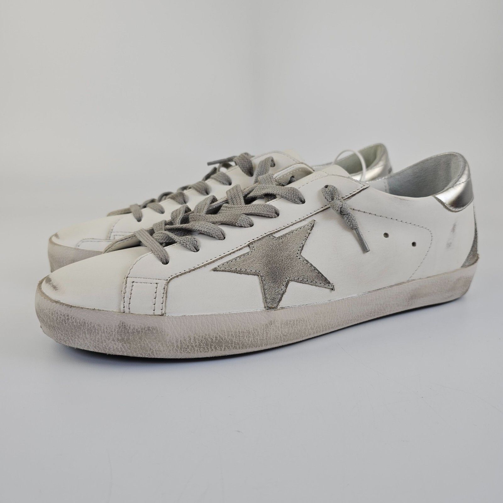 GOLDEN GOOSE Super-Star Men's White/Silver Leather Low Top S