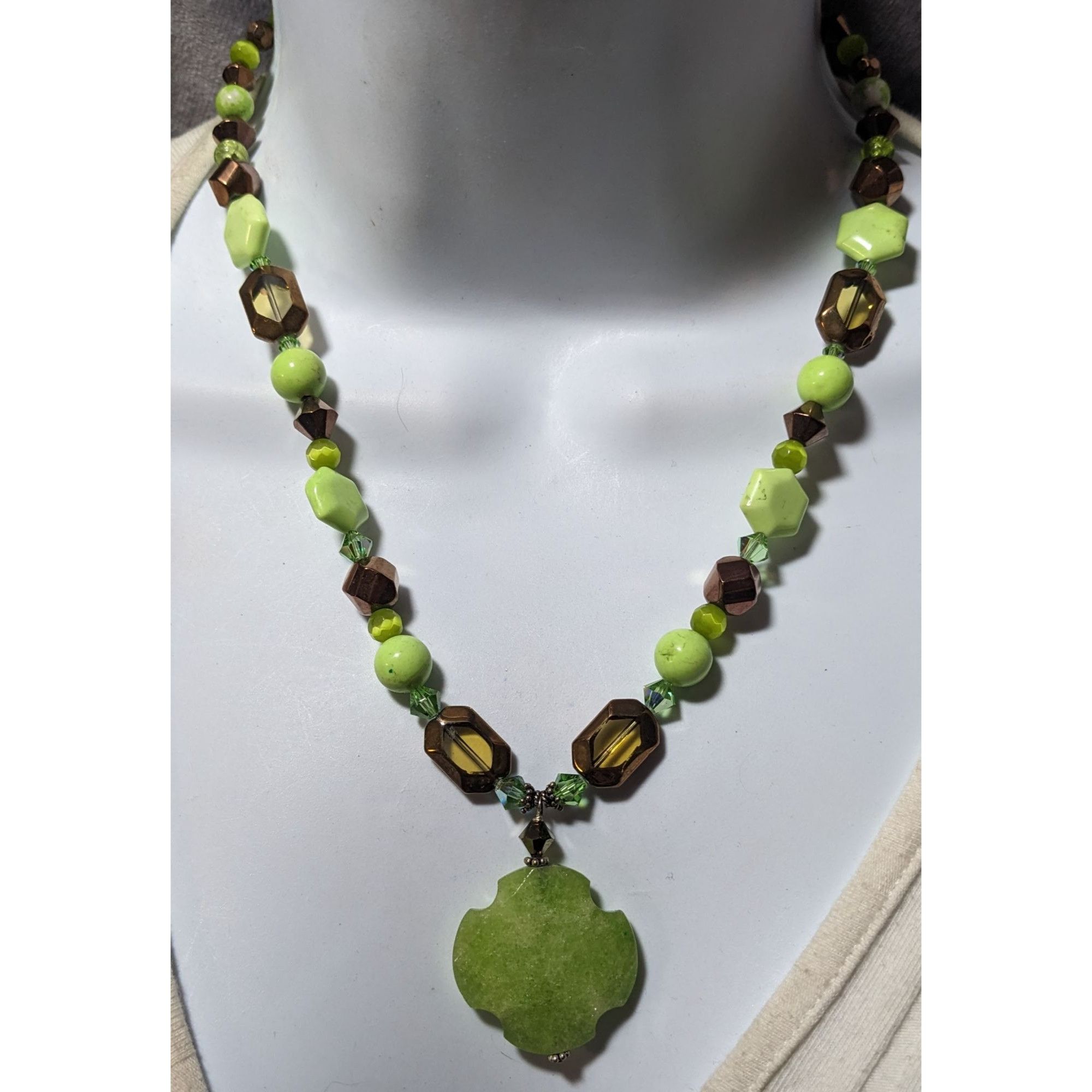 Other Handmade Green And Copper Glass And Stone Pendant Necklace Size ONE SIZE - 5 Thumbnail