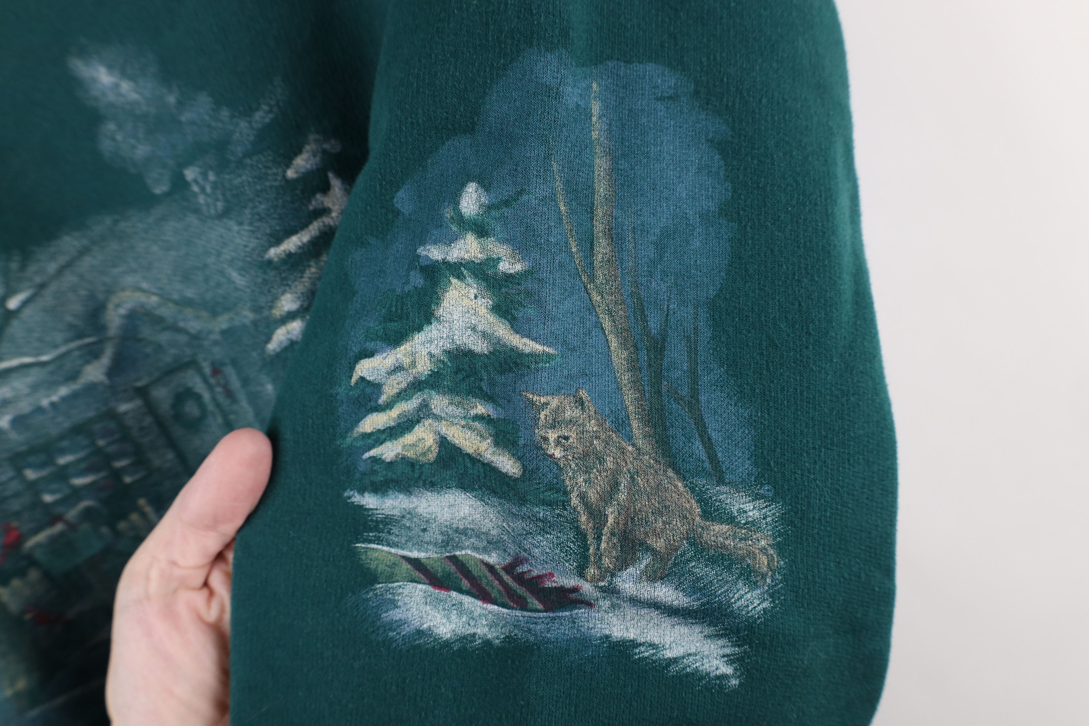 Vintage Vintage 90s Christmas Snowman Farmhouse Cat Sweatshirt Green Size XL / US 12-14 / IT 48-50 - 4 Thumbnail