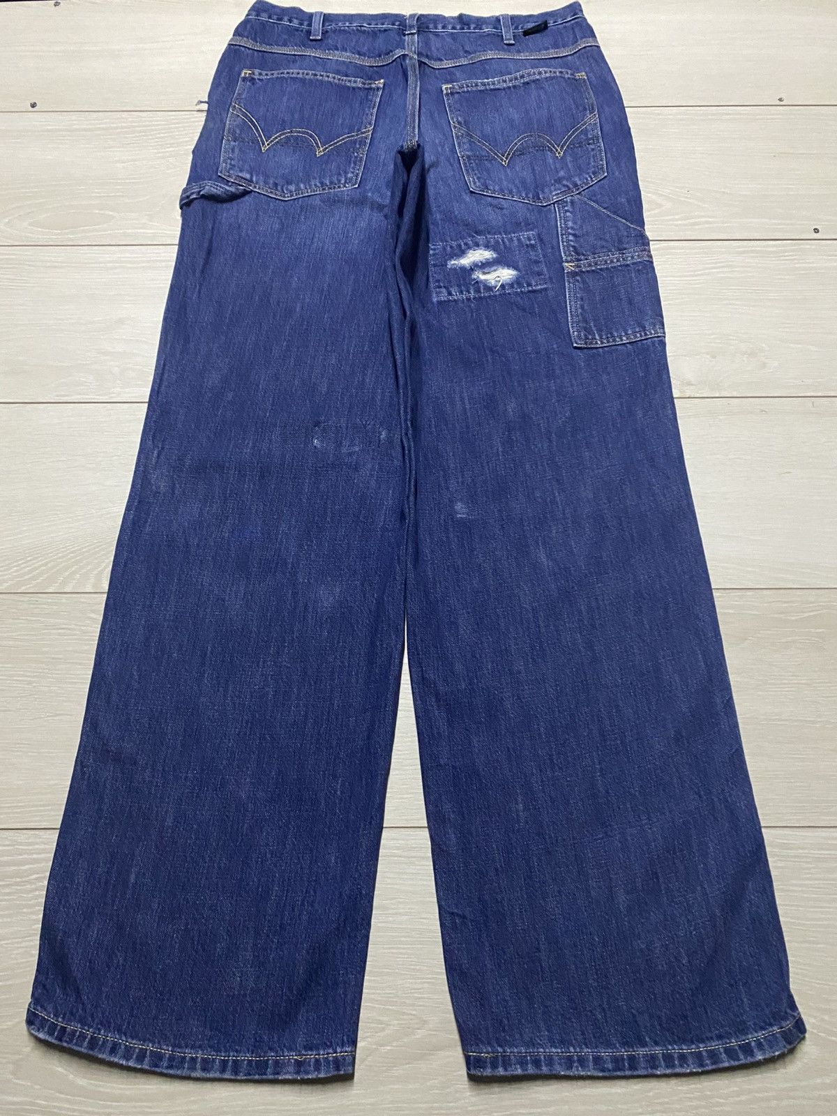 Japanese Brand Vintage Edwin Blue Wash Patches Distressed Super Baggy Jeans Size US 31 - 2 Thumbnail