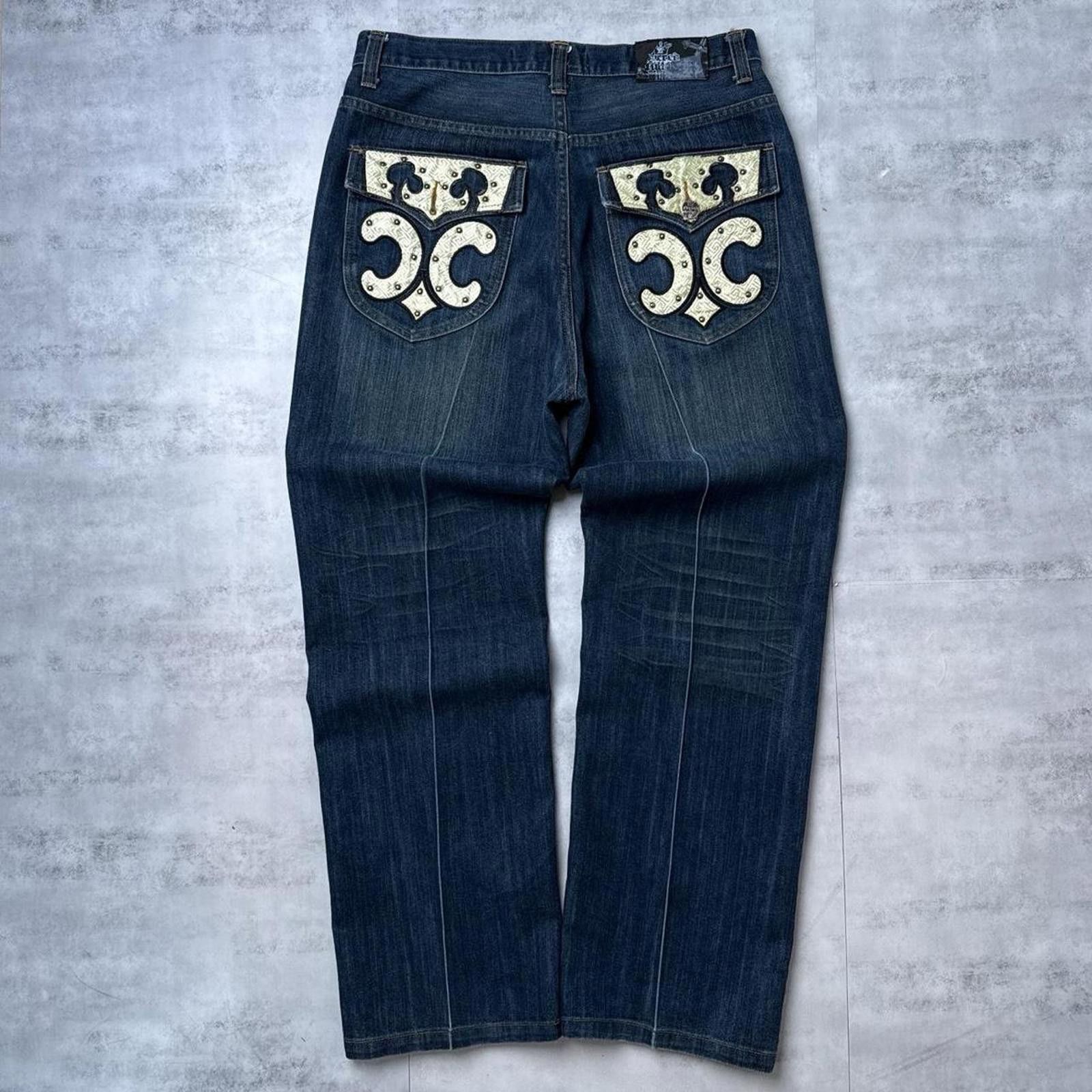 Y2K Sacred Cult Baggy Denim Embroidered Pockets 00s Jeans