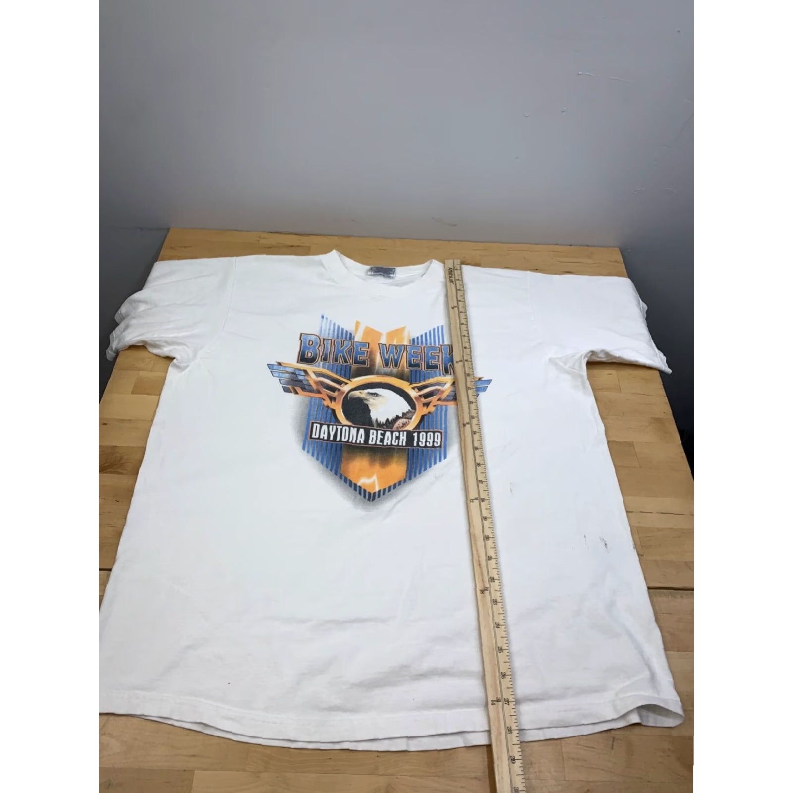 Fruit Of The Loom VINTAGE 1990s Bike Week Mens XL White Daytona Florida Bald Eagle 90s T-Shirt Fruit of the Loom Short Sleeve Crew Neck Graphic Print Size US XL / EU 56 / 4 - 5 Thumbnail