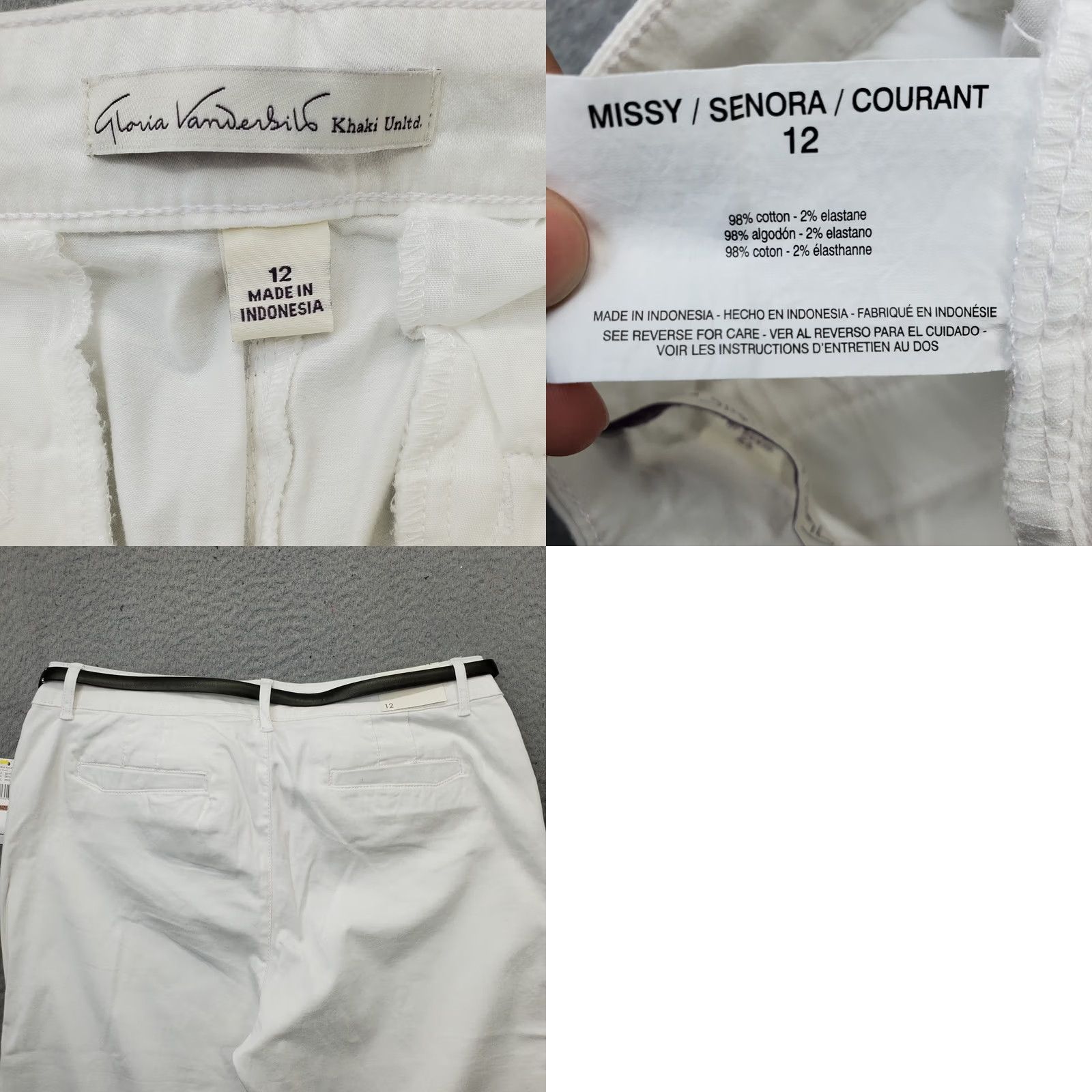 Gloria Vanderbilt Gloria Vanderbilt Capri Pants Womens 12 White Stretch Slim Leg Belted Waist Size 34" / US 12 / IT 48 - 8 Thumbnail