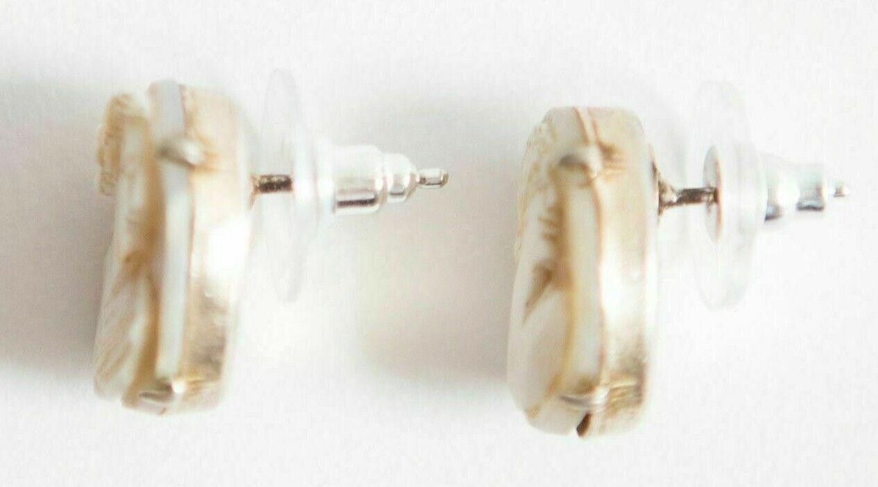 Designer Sterling Silver Shell Cameo Earrings Size ONE SIZE - 3 Thumbnail