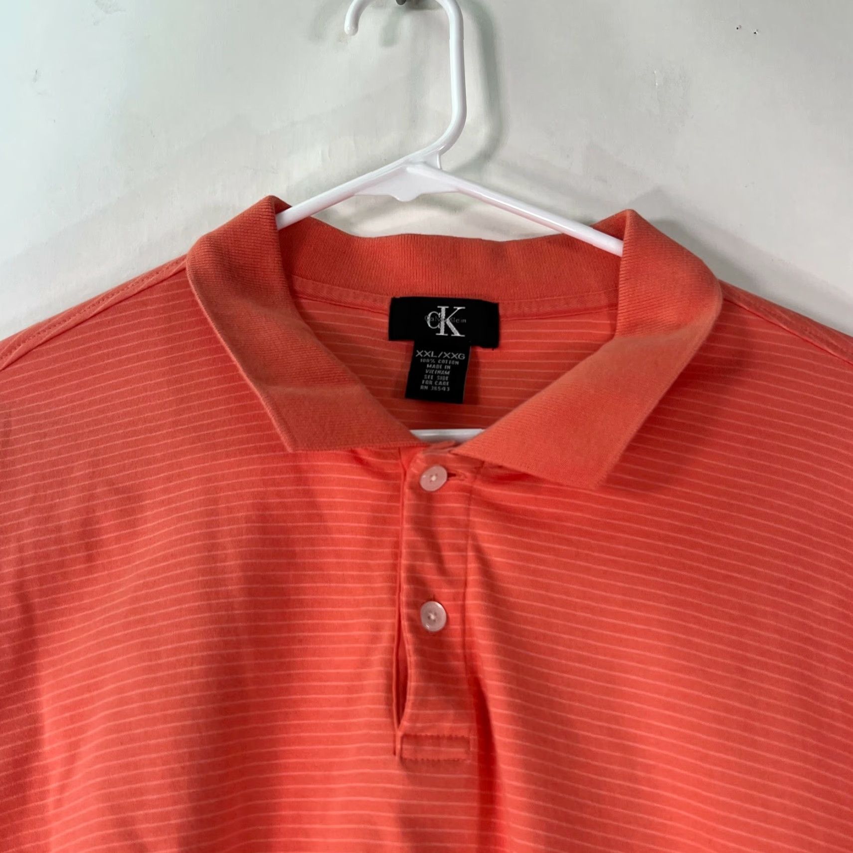 Calvin Klein Calvin Klein Men Polo Shirt Striped Salmon Pink Short Sleeve 2XL Size US XXL / EU 58 / 5 - 3 Thumbnail