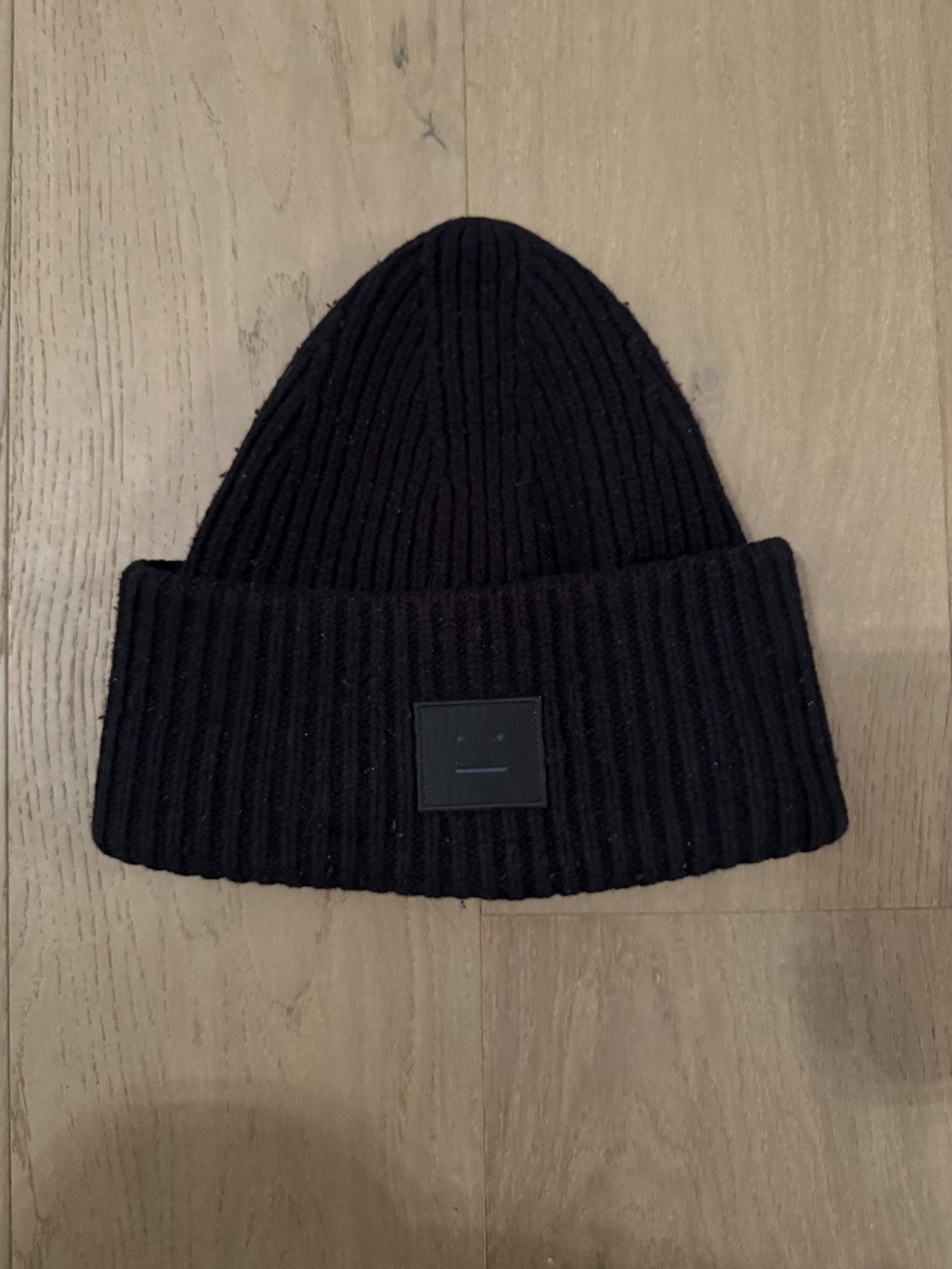 Acne Studios Black Face Logo Ribbed Beanie