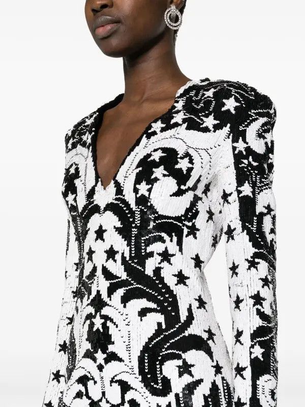 Balmain o1s1wg110825 Sequinned Mini Dress in Black/White Size XL / US 12-14 / IT 48-50 - 5 Thumbnail