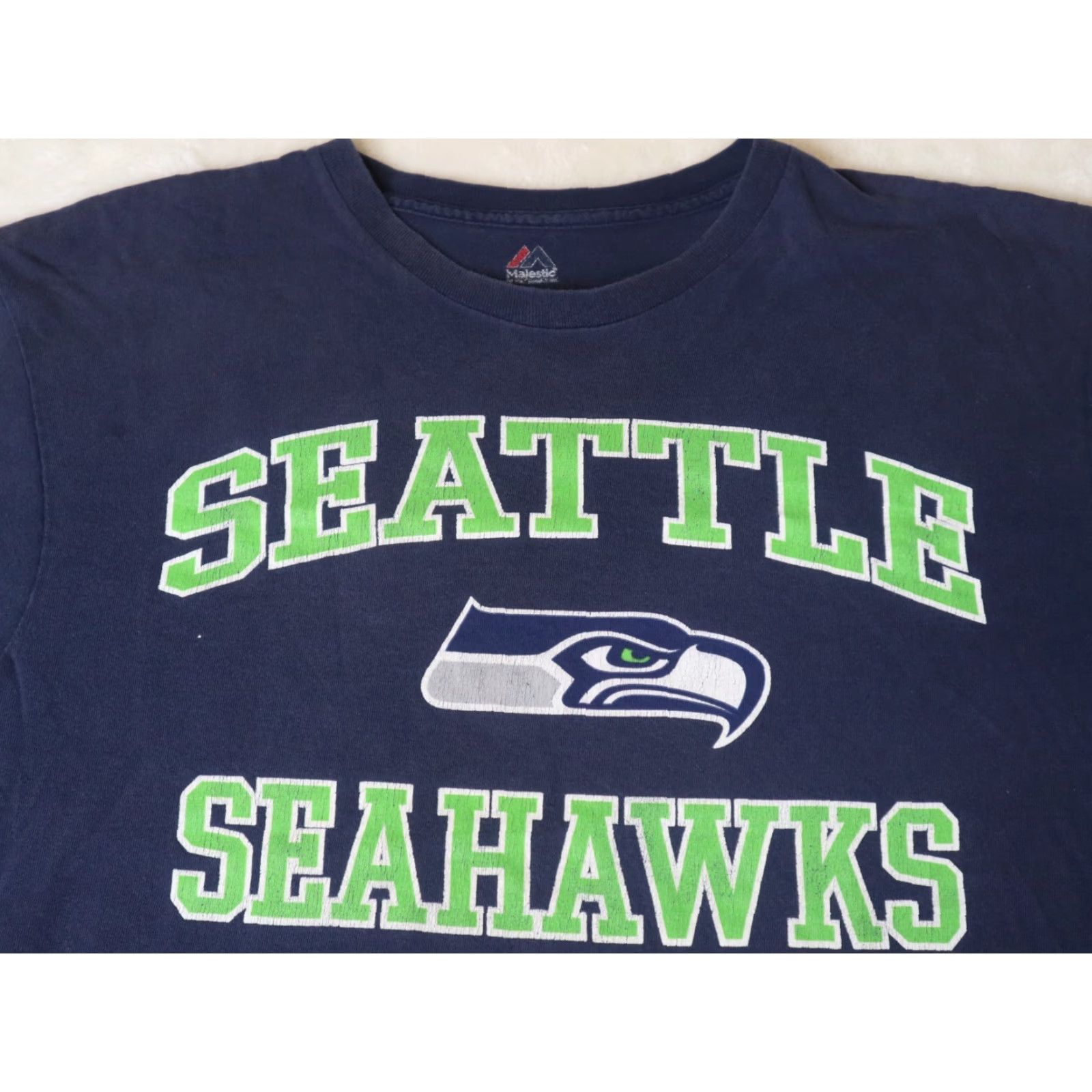 Vintage Seattle Seahawks T Shirt Size Large Navy Crew Neck 100% Cotton Classic Football Majestic Men LC Blue Nike? Size US L / EU 52-54 / 3 - 6 Thumbnail