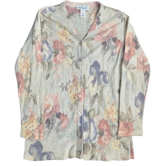 Other Vintage Gabriella T. Merino Wool Blend Floral Pattern Cardig Size L / US 10 / IT 46 - 1 Thumbnail