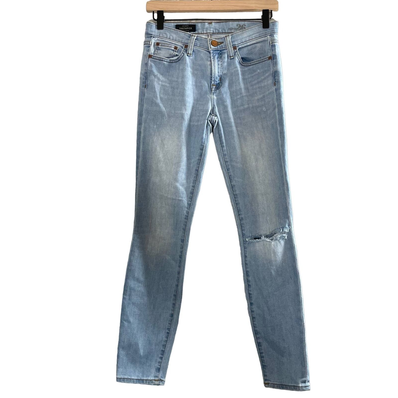 J.Crew J Crew Toothpick Light Wash Distressed Skinny Jeans - 26 Size 26" / US 2 / IT 38 - 2 Thumbnail