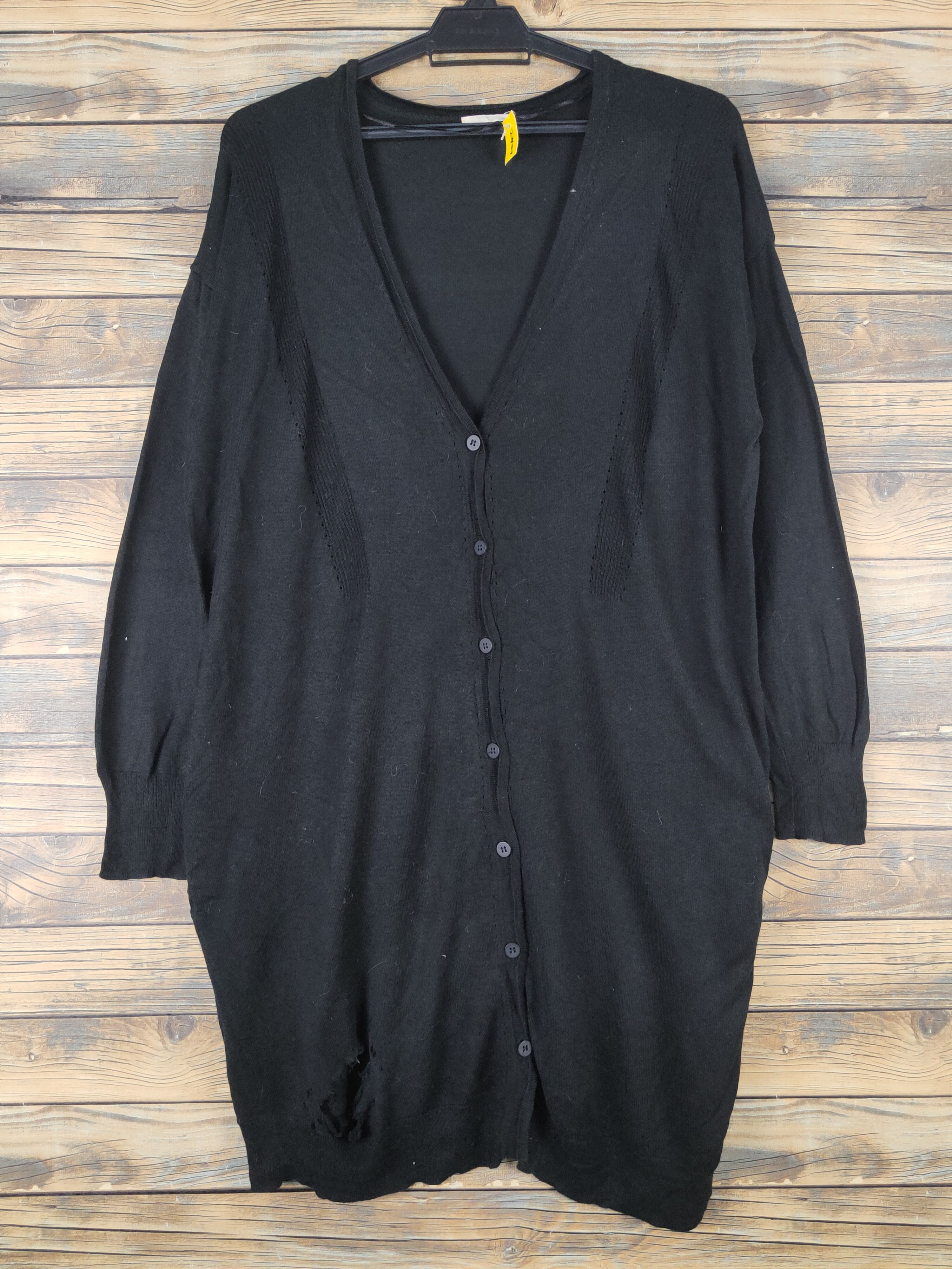 GU × Homespun Knitwear GU Black Knitwear ripped vintage Cardigan #W1517 Size M / US 6-8 / IT 42-44 - 1 Thumbnail
