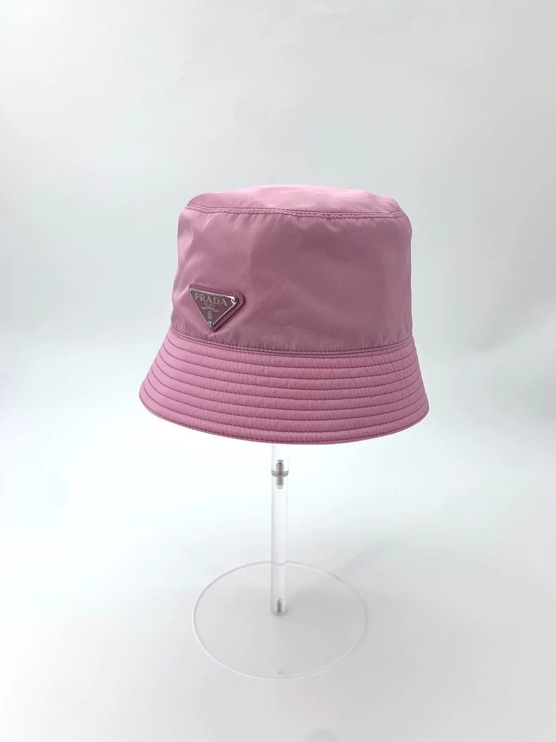 Prada Prada Size M Pink logo triangle fisherman hat sunshade hat Size ONE SIZE - 1 Thumbnail