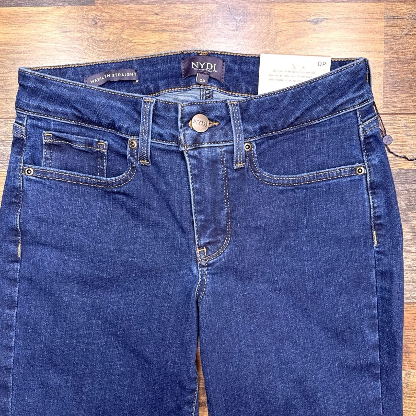 NYDJ NYDJ Marilyn Straight Jeans 0P Petite Mid Rise Stretch Denim Button Logo 5-Pocket Blue Jeans Mens Womens Girls Boys Size 25" / US 0 / IT 36 - 2 Thumbnail