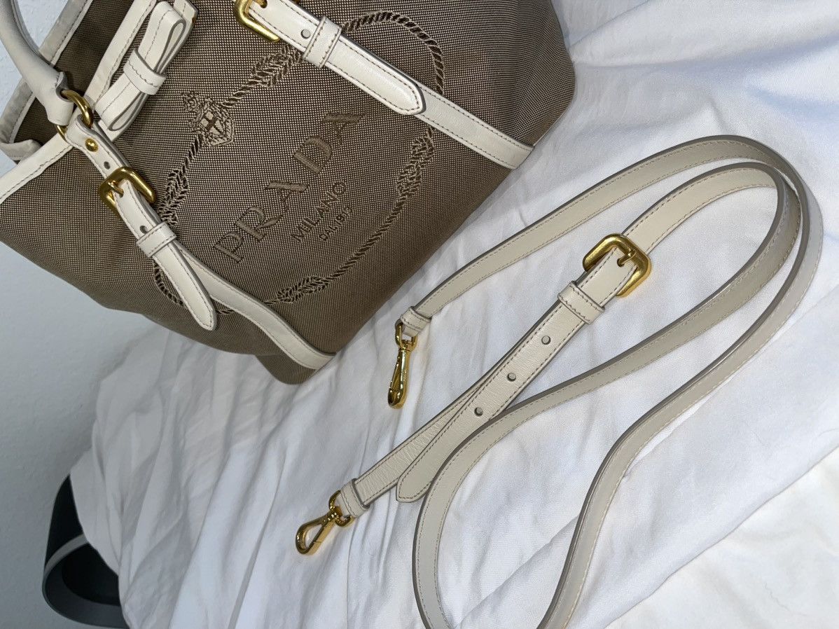 Prada PRADA Tote Bag Logo Jacquard Ribbon Canvas Leather Size ONE SIZE - 6 Thumbnail