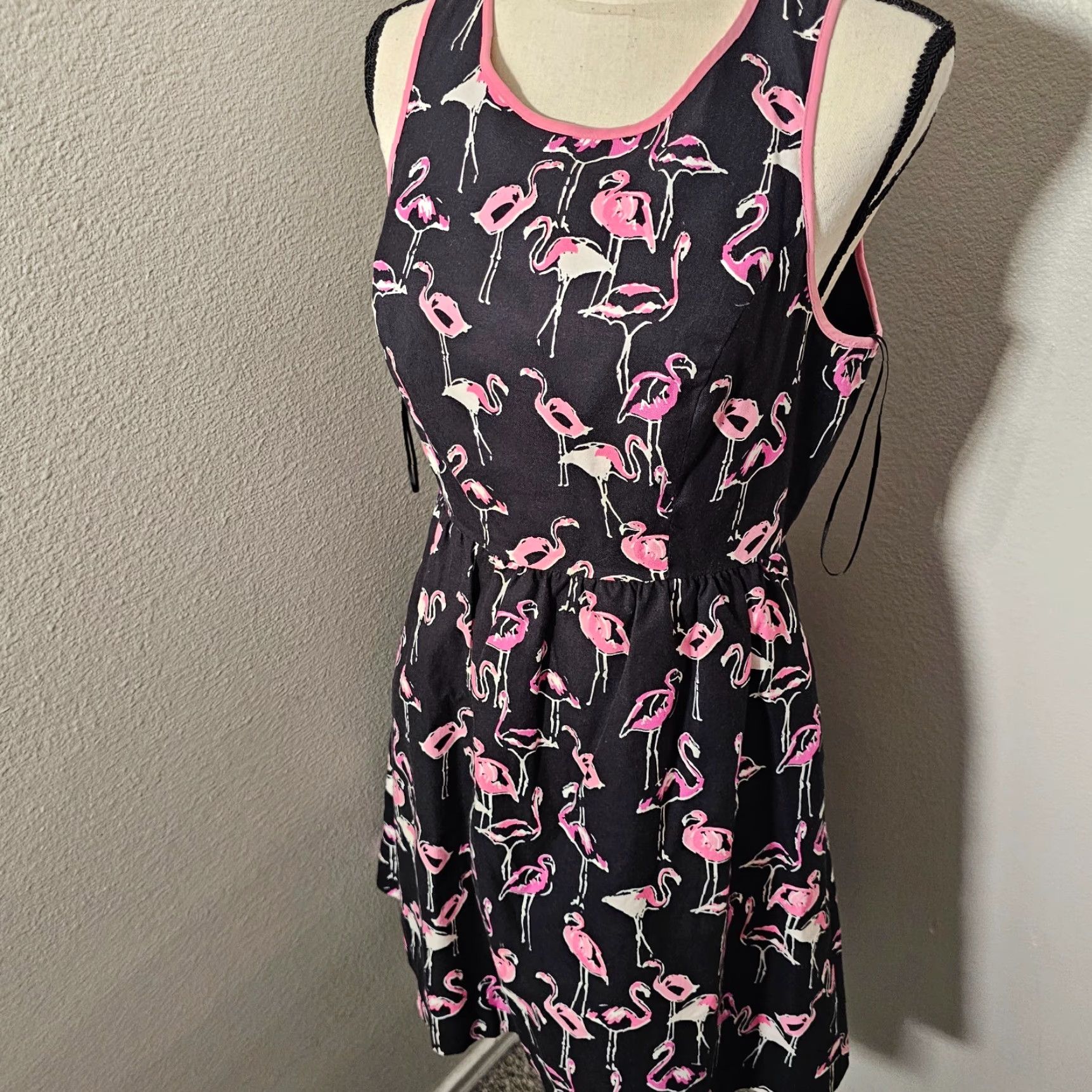 Vintage Crown And Ivy Size 6 Navy Tropical Dress Flaming Print Sleeveless Zip Back Fashion Shirt Dress Knee Length Black 6 Sleeveless Zip Crown And Ivy Size M / US 6-8 / IT 42-44 - 2 Thumbnail