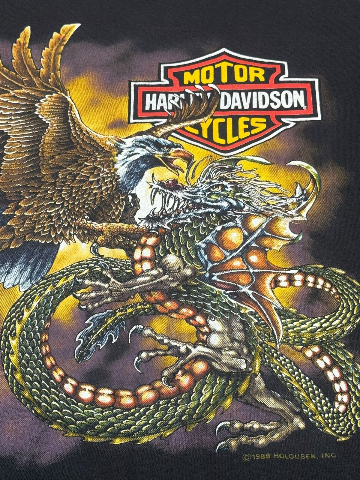 Harley Davidson 80s Eagle Dragon USA Vintage T-Shirt Large
