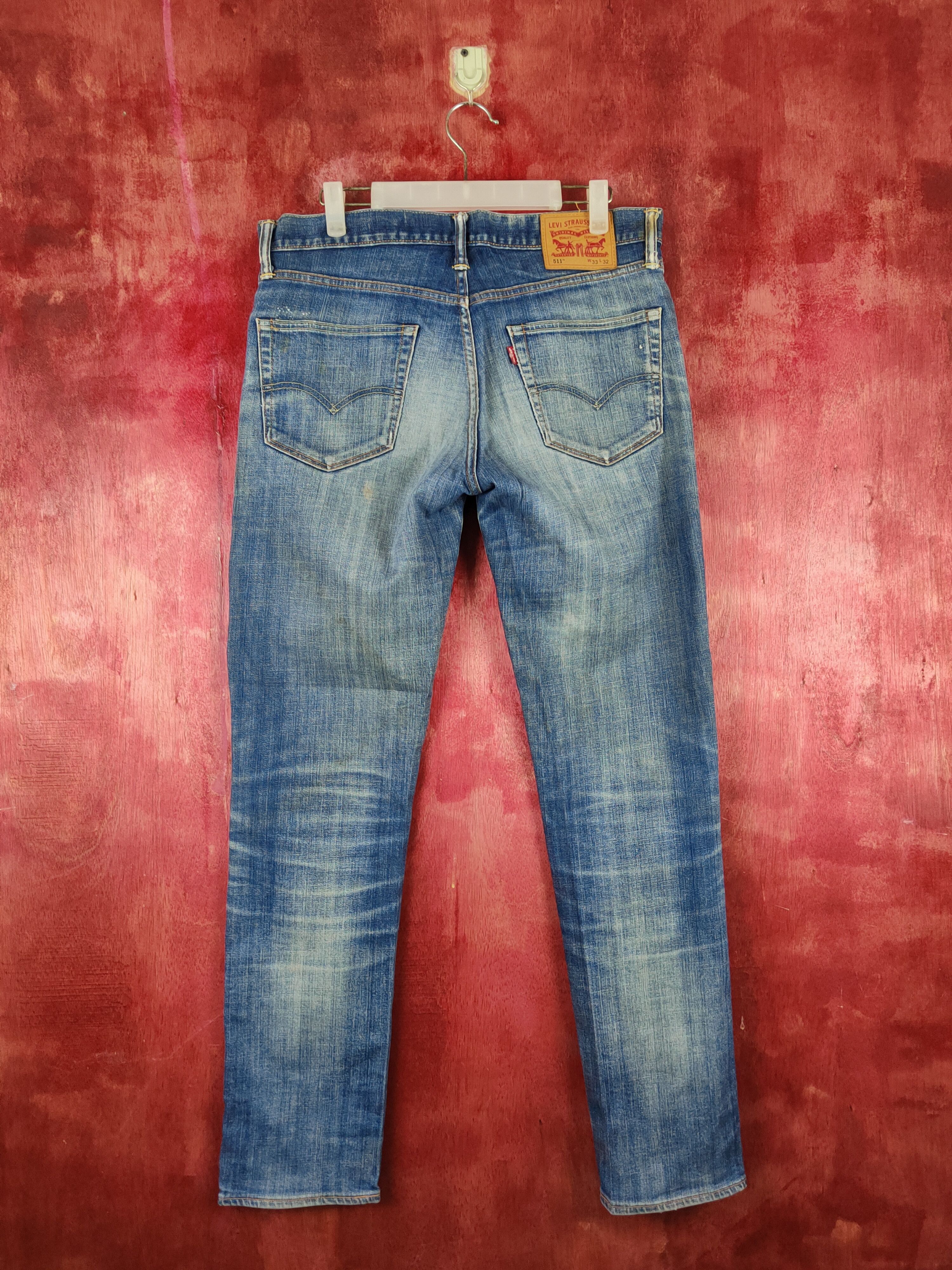 Japanese Brand Levi's Blue Faded Distressed Ripped Skinny Jeans #S1832 Size US 33 - 7 Thumbnail