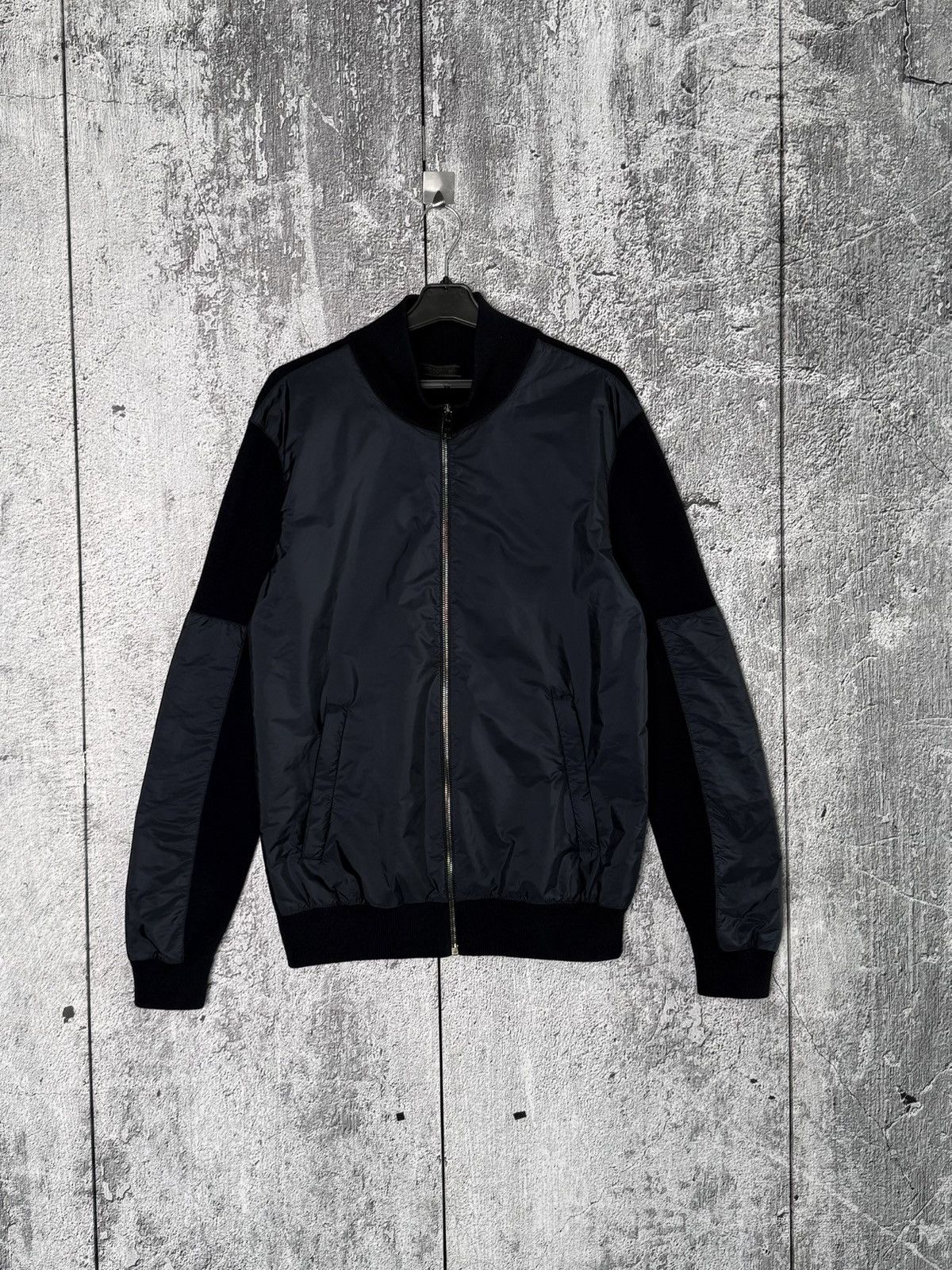 Prada Prada Navy Wool & Nylon Bomber Jacket Knitted Zip Sweater Size US L / EU 52-54 / 3 - 1 Thumbnail