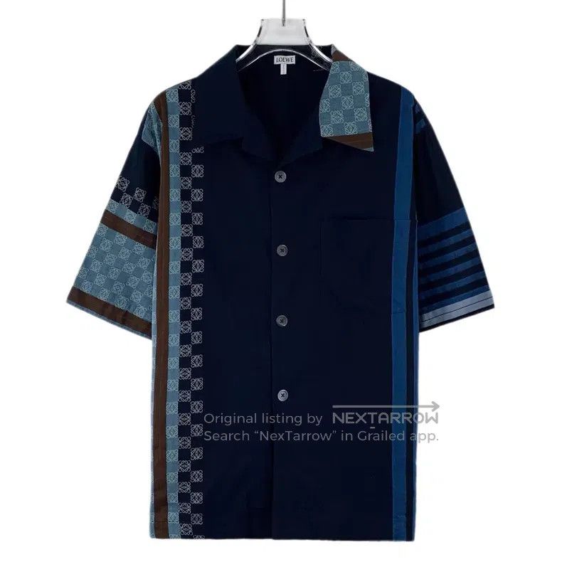 Loewe Loewe Navy blue striped logo embroidered pieced cotton but Size US S / EU 44-46 / 1 - 1 Thumbnail