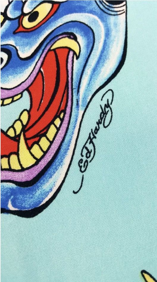 Ed Hardy Ed Hardy Oni Mask Hawaiian Club Turquoise Viscous Shirt Size US S / EU 44-46 / 1 - 6 Thumbnail