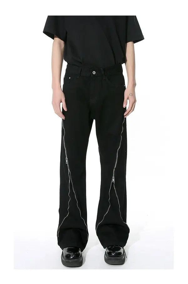 VIBE Opium Zipper Flared Stack Black Denim Jeans Size US 32 / EU 48 - 1 Thumbnail