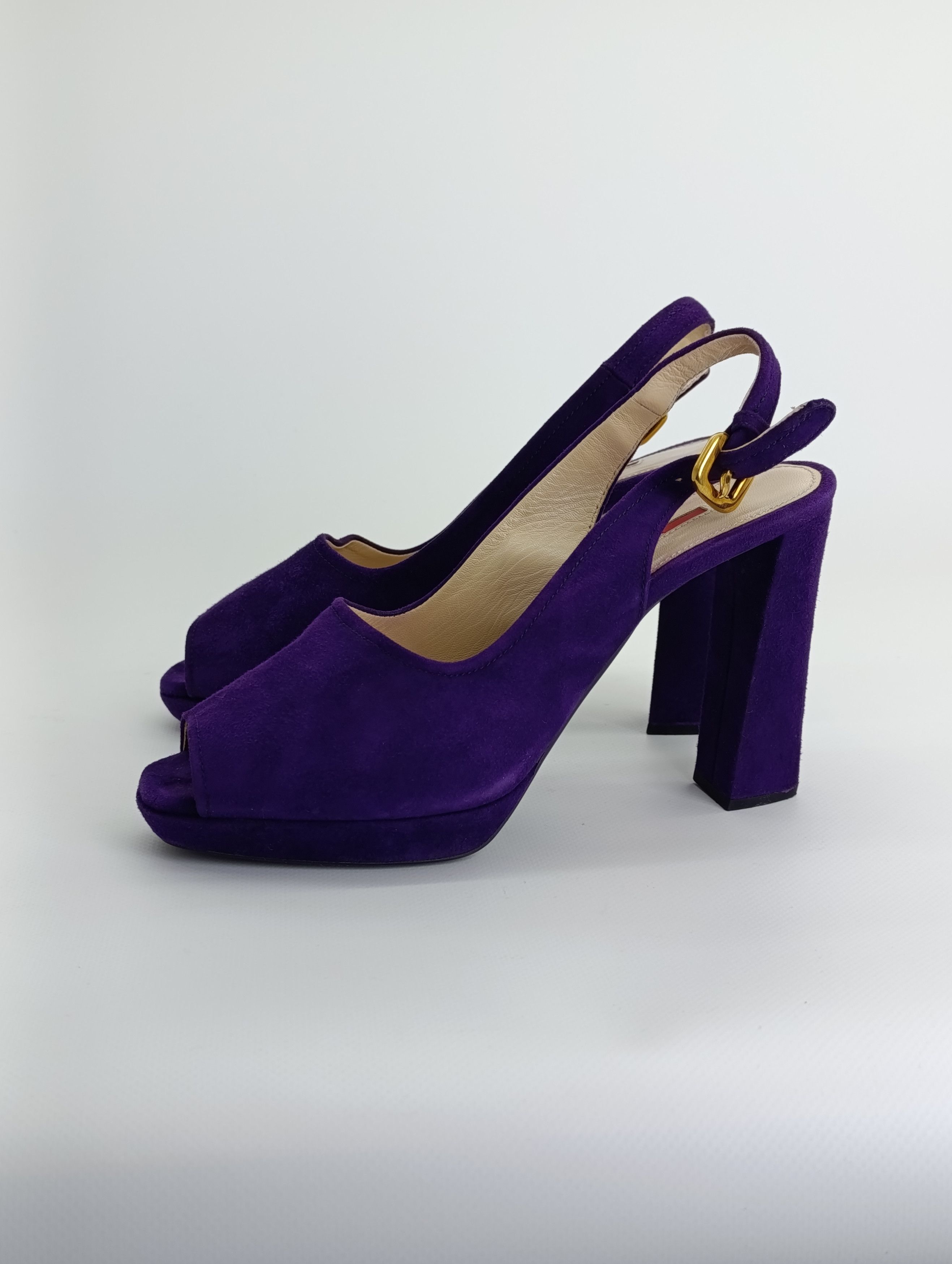 Prada PRADA BARHAT SANDALS HEELS PURPLE RED TAB Size US 7 / IT 37 - 10 Thumbnail