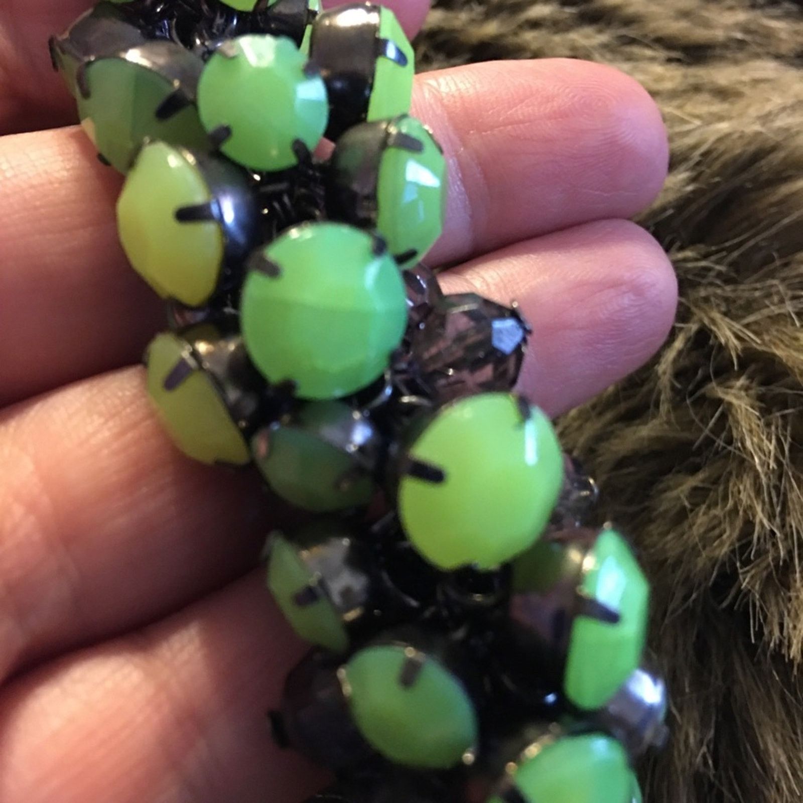 Jewelry Lime green faceted stone dark chrome bracelet Size ONE SIZE - 6 Thumbnail