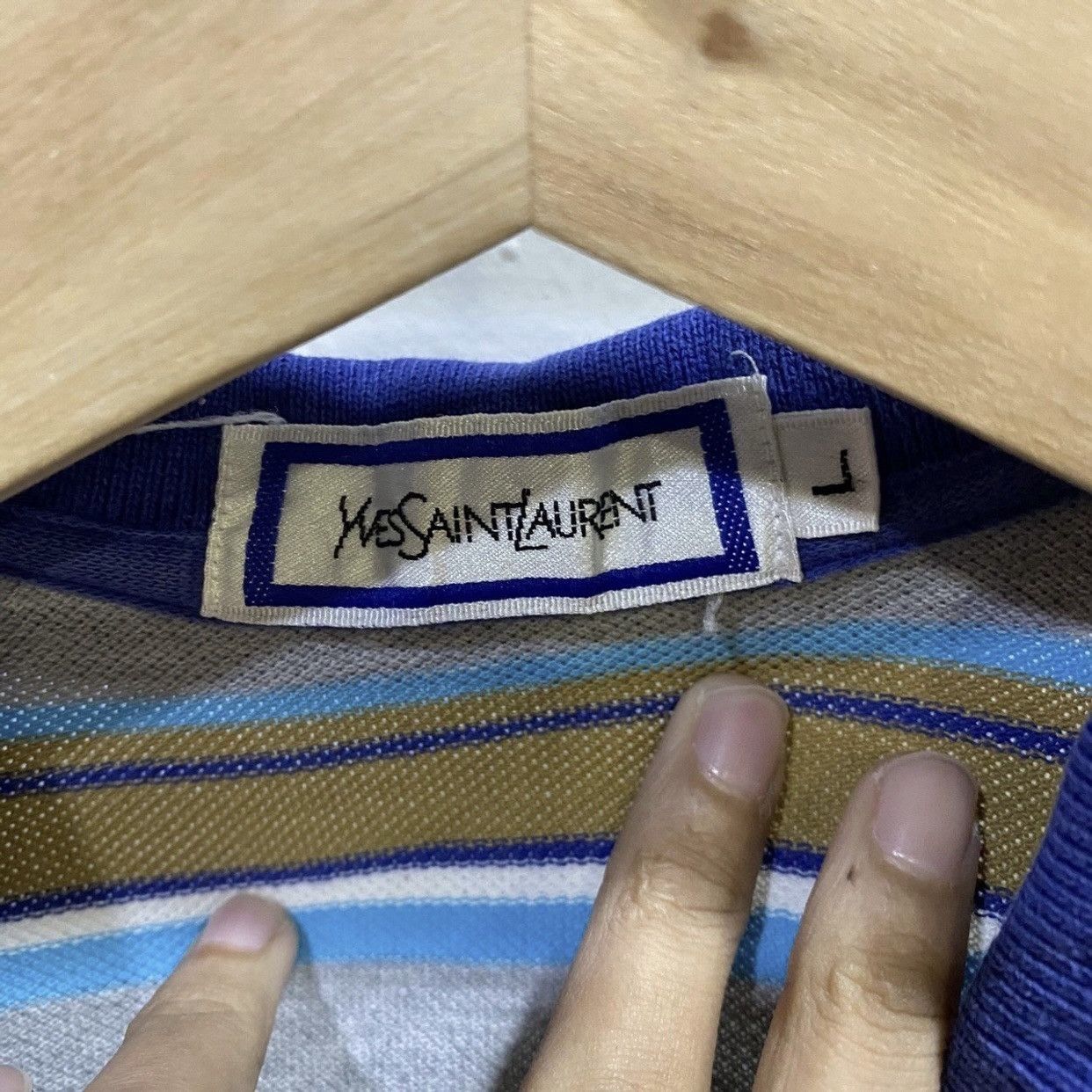 Vintage × Yves Saint Laurent YSL Yves Saint Laurent Pour Homme Stripe Pocket Polo Tee Size US M / EU 48-50 / 2 - 6 Thumbnail