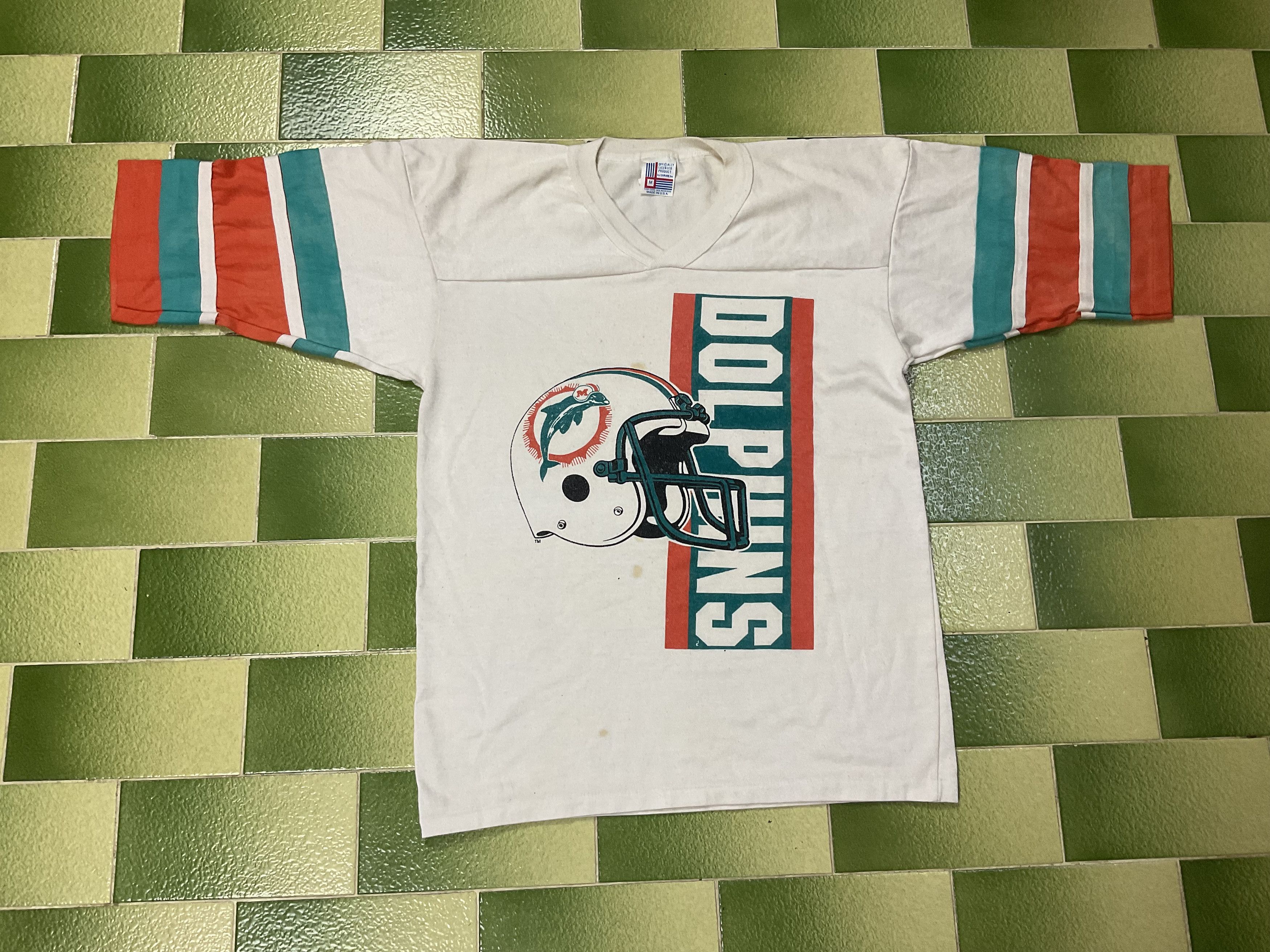 NFL Vintage 90s Miami Dolphins Raglan Tshirt V-Neck 3/4 Sleeve Size US M / EU 48-50 / 2 - 1 Thumbnail