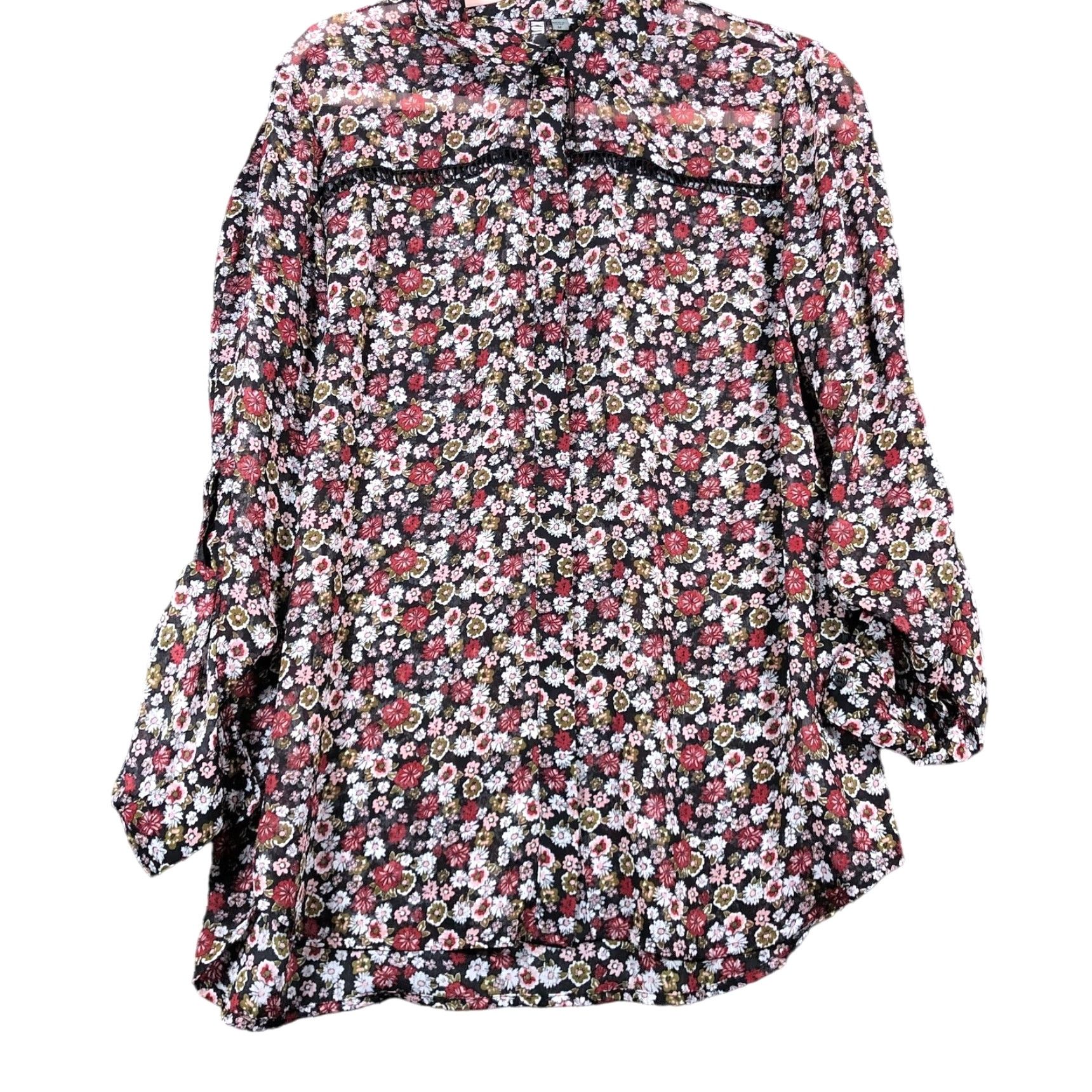 Vintage Kut from the Kloth Blouse Womens Black Multi Floral Collared Button Down Sheer M Size M / US 6-8 / IT 42-44 - 2 Thumbnail