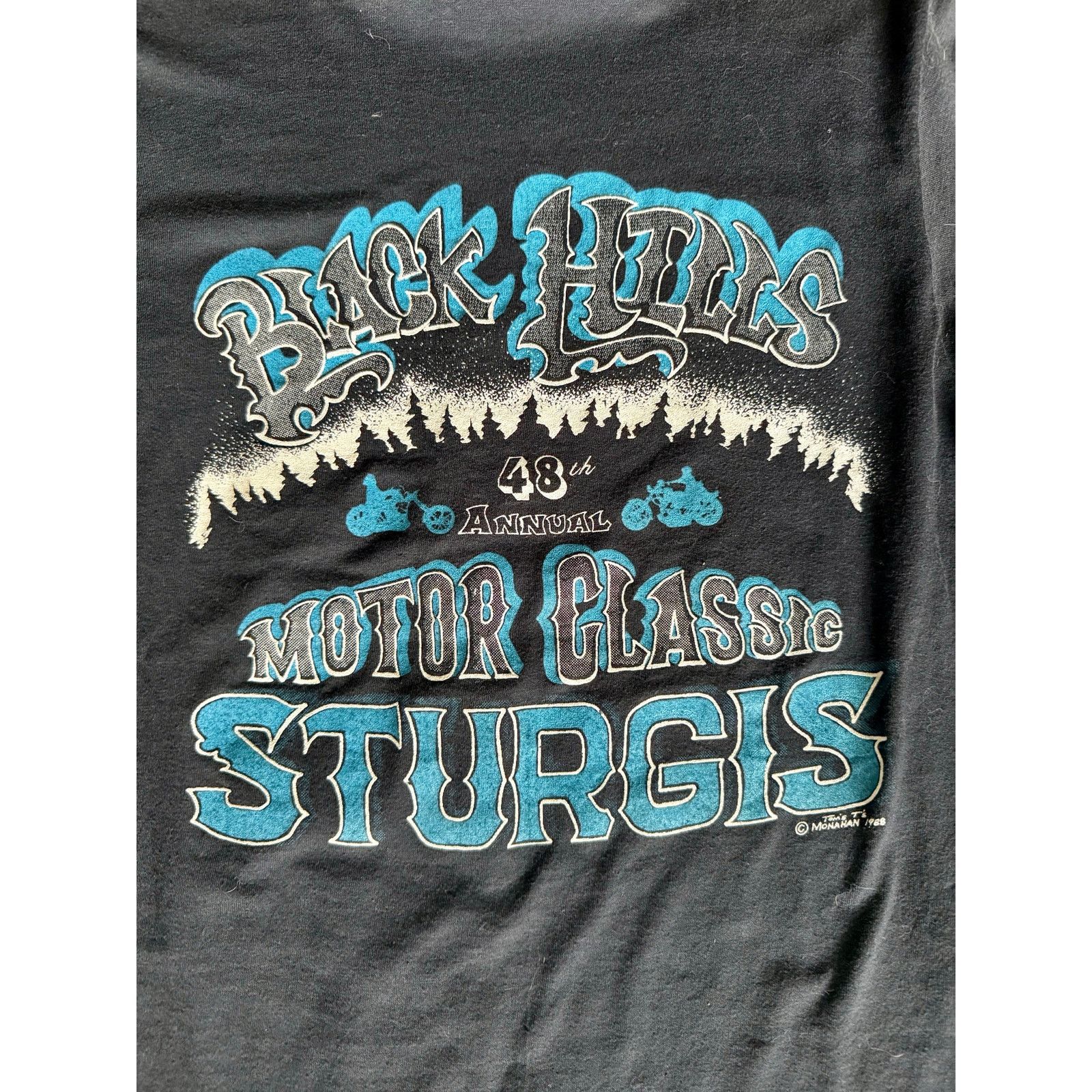 Hanes Vtg Sturgis Black Hills Motorcycle 1988 Black TShirt Medium Size US M / EU 48-50 / 2 - 5 Thumbnail