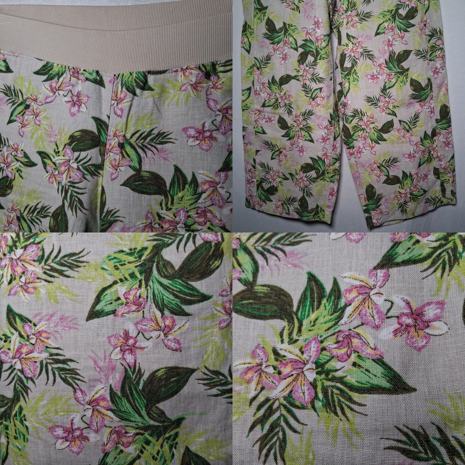 J. Jill J. Jill Love Linen Pants Women S Beige Pink Floral Wide-Leg Cropped Beach Lounge Cropped Linen Pants Summer Spring Beachwear Womens Size 28" / US 6 / IT 42 - 8 Thumbnail