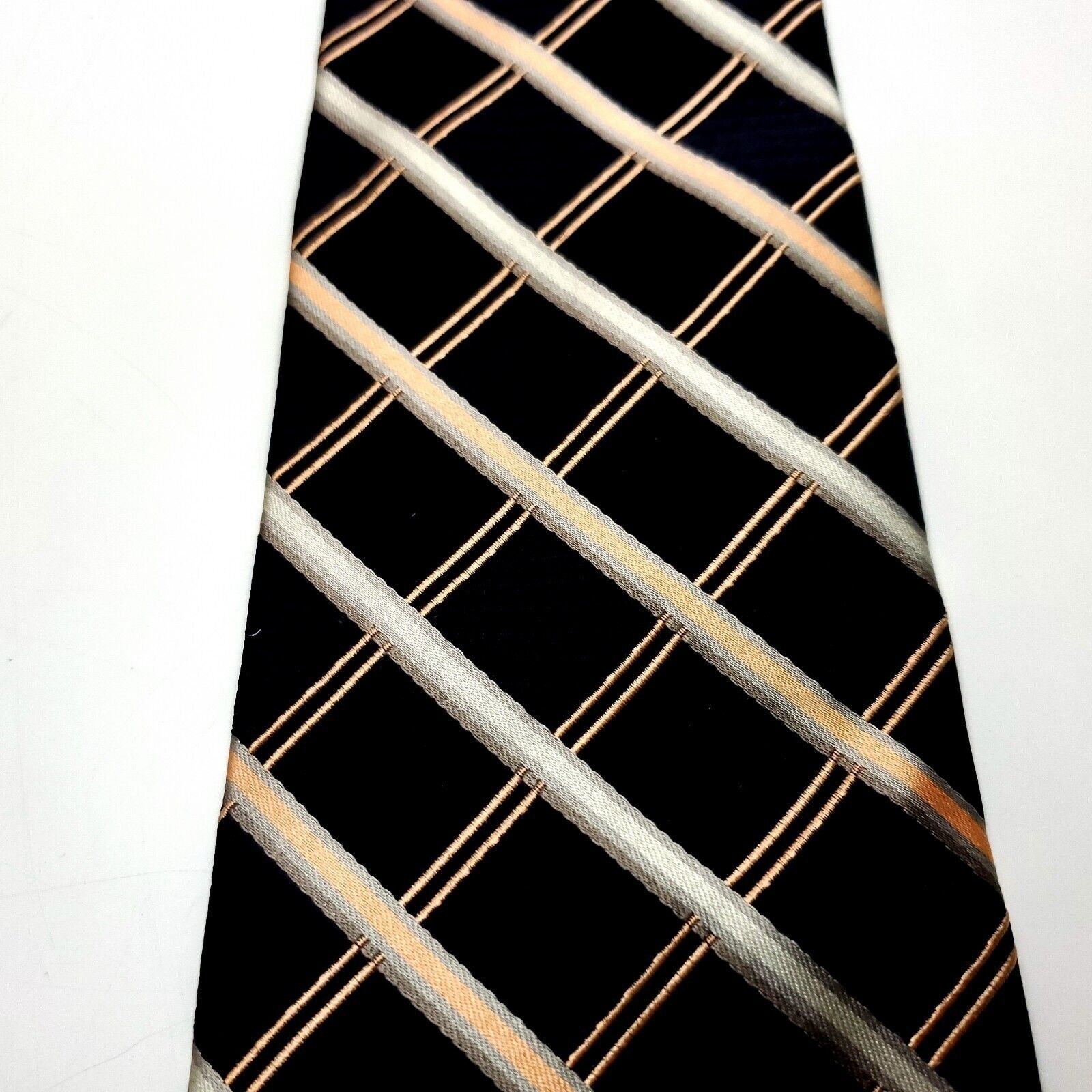 Stafford Stafford Silk Tie Woven Black Peach Plaid Wide Size ONE SIZE - 2 Thumbnail