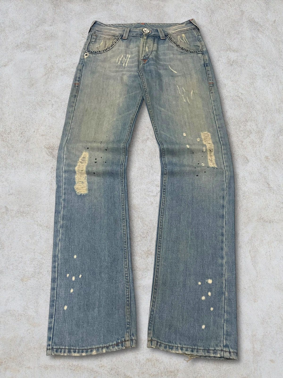 Japanese Brand Vintage Italian CJ Distressed Splatter Piercing Beads Jeans Size US 30 / EU 46 - 1 Thumbnail